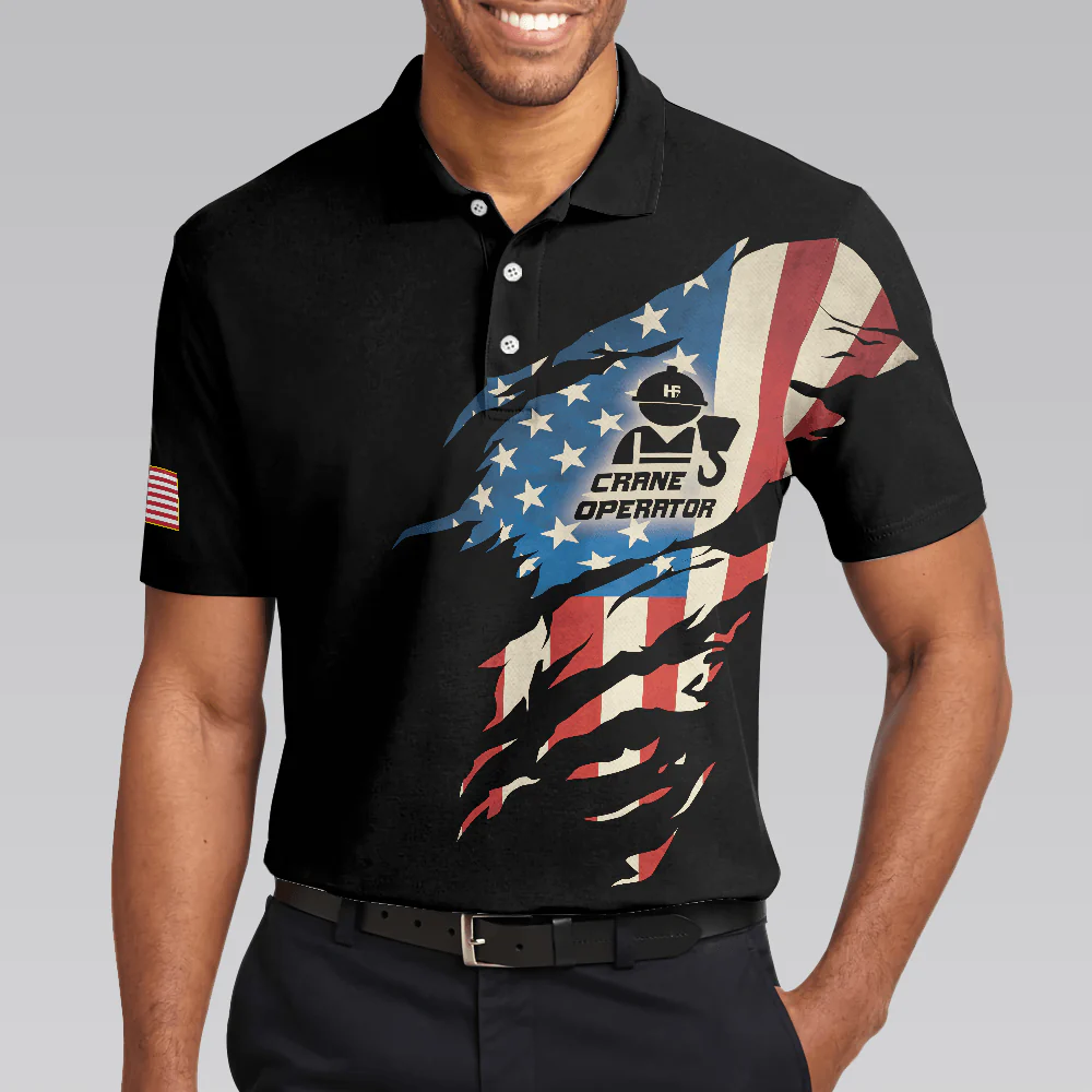 Crane Operator Polo Shirt, My Craft Allows Me To Move Anything Skull Polo Shirt, American Flag Crane Operator Shirt For Men - Image 5