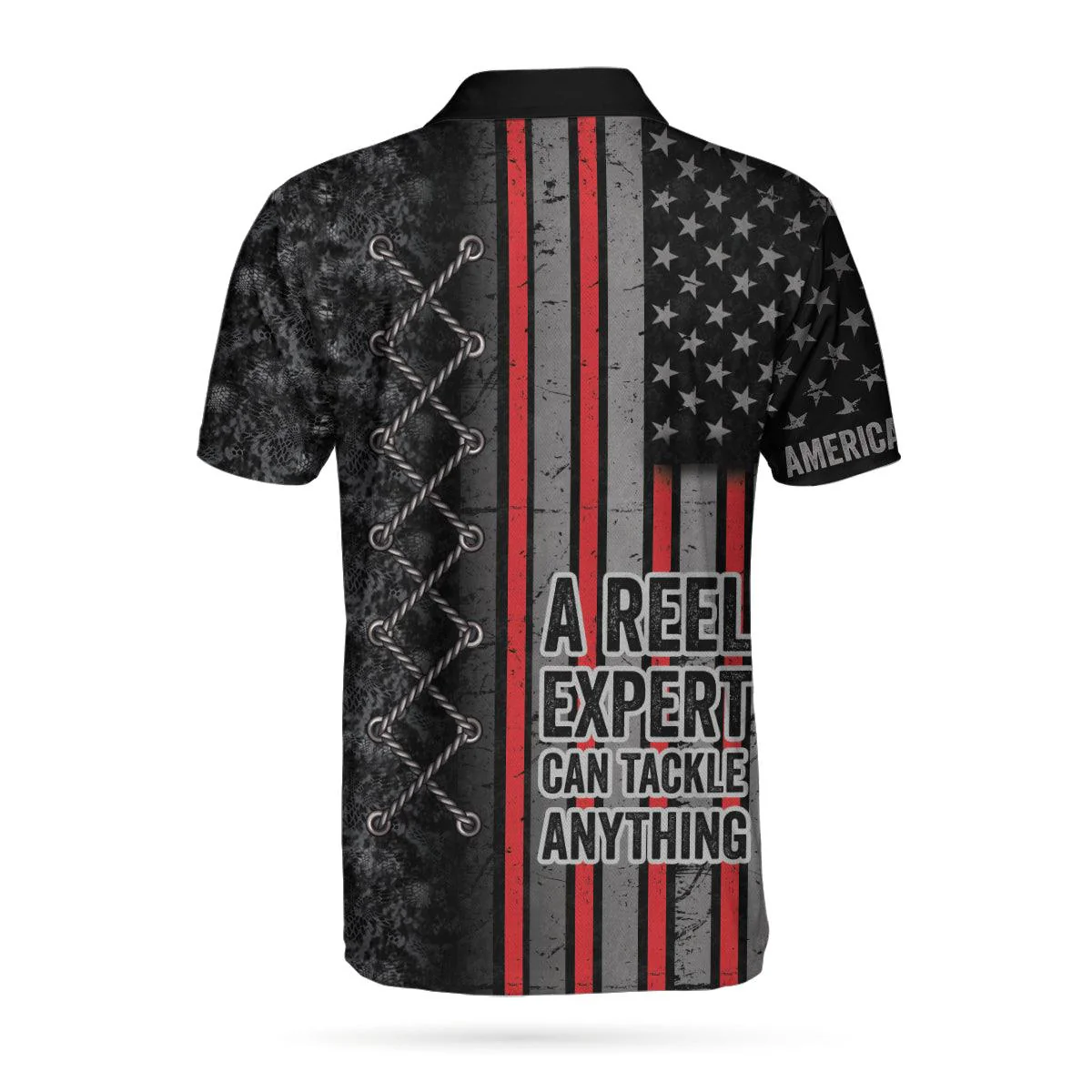 Crazy Fishing Men Polo Shirt, A Reel Expert Can Tackle Anything Camouflage Polo Shirt, American Flag Polo Shirt For Men, Gift For Golfers - Image 3