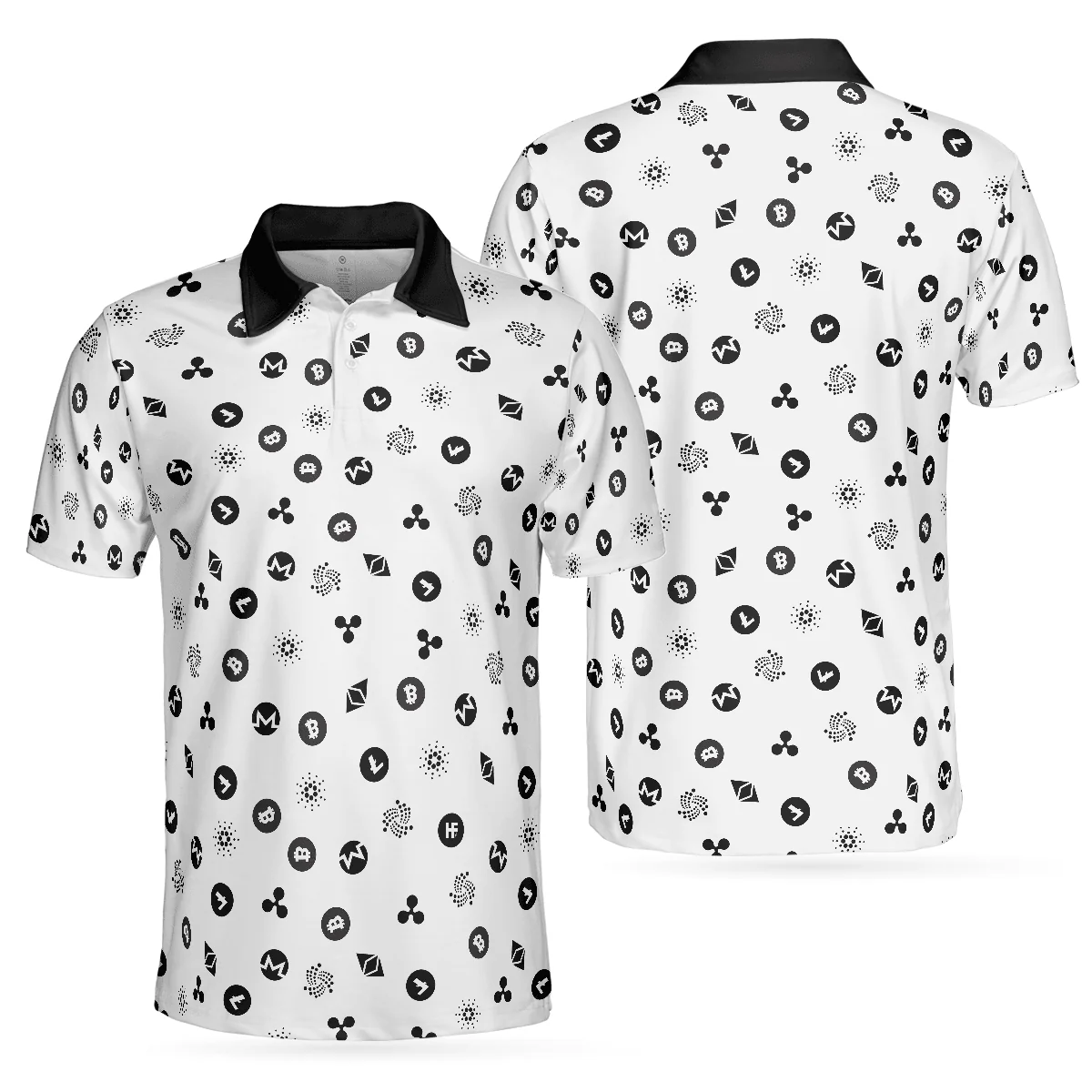 Cryptocurrency Pattern Polo Shirt, Black And White Bitcoin Polo Shirt, Best Cryptocurrency Shirt For Men, Best Gift for Men Golfers, Polo Gift For Men - Image 2