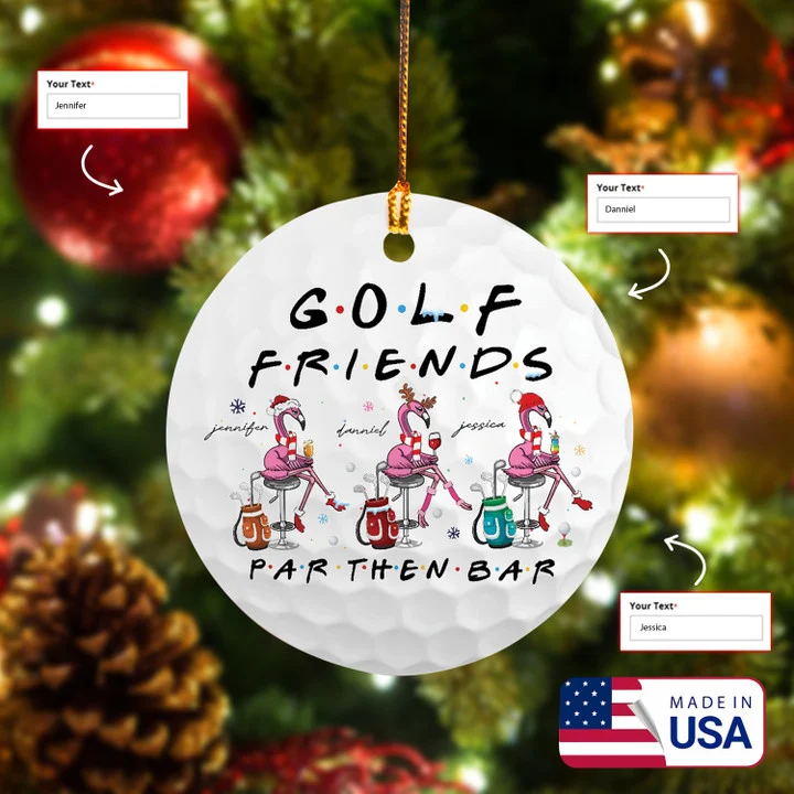 Custom 3 Name Flaming Golf Friends Drink Circle Ceramic Ornament, Christmas Golf Ceramic Ornament - Best Gift For Golf Lovers, New Year - Image 2