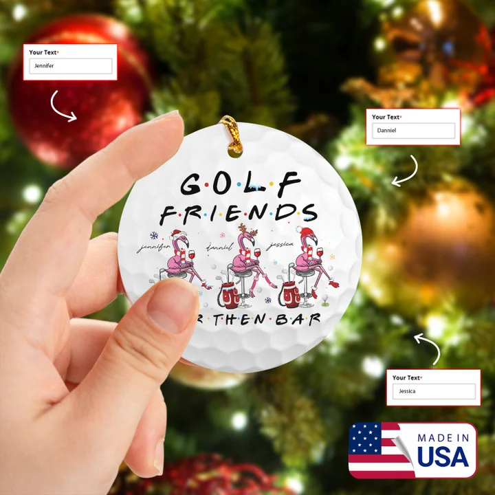Custom 3 Name Flaming Golf Friends Wine Circle Ceramic Ornament, Christmas Golf Ceramic Ornament - Best Gift For Golf Lovers, New Year - Image 2