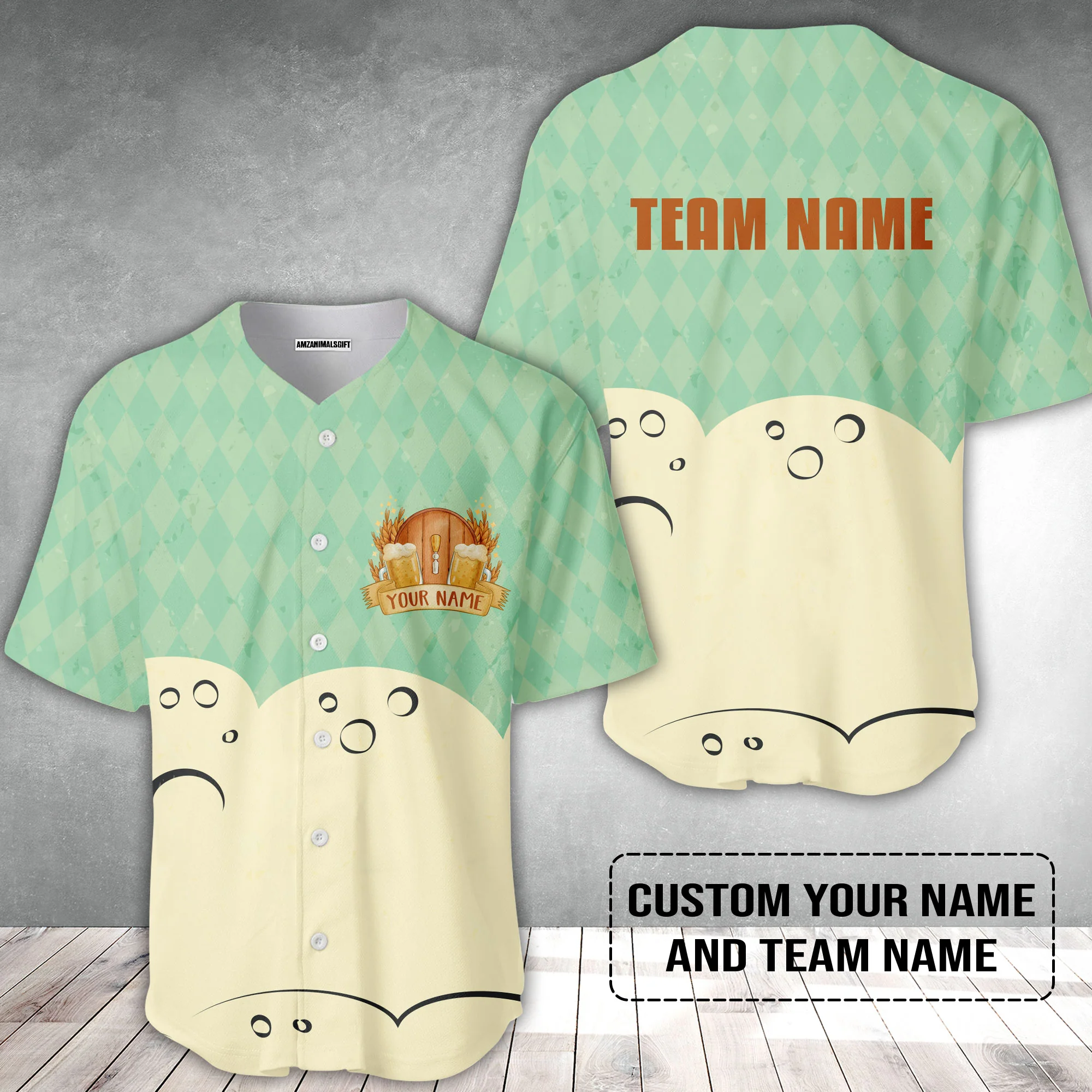 Custom Argyle Green Beer Pattern Design Oktoberfest Beer Festival Performance Baseball Jersey - Image 2