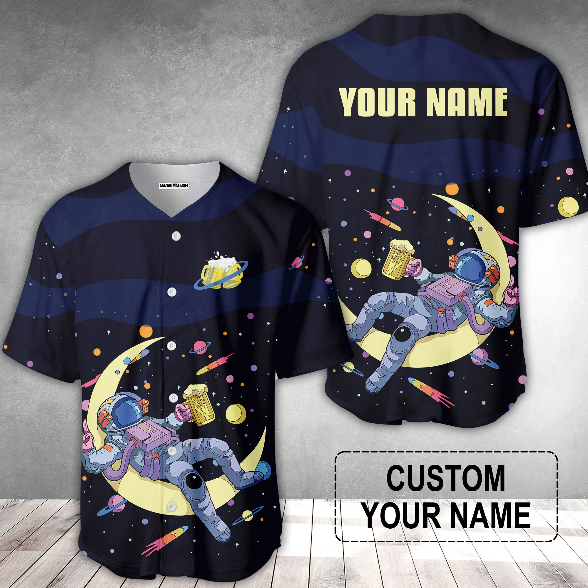 Custom Astronaut Beer Pattern Design Oktoberfest Beer Festival Performance Baseball Jersey - Image 2