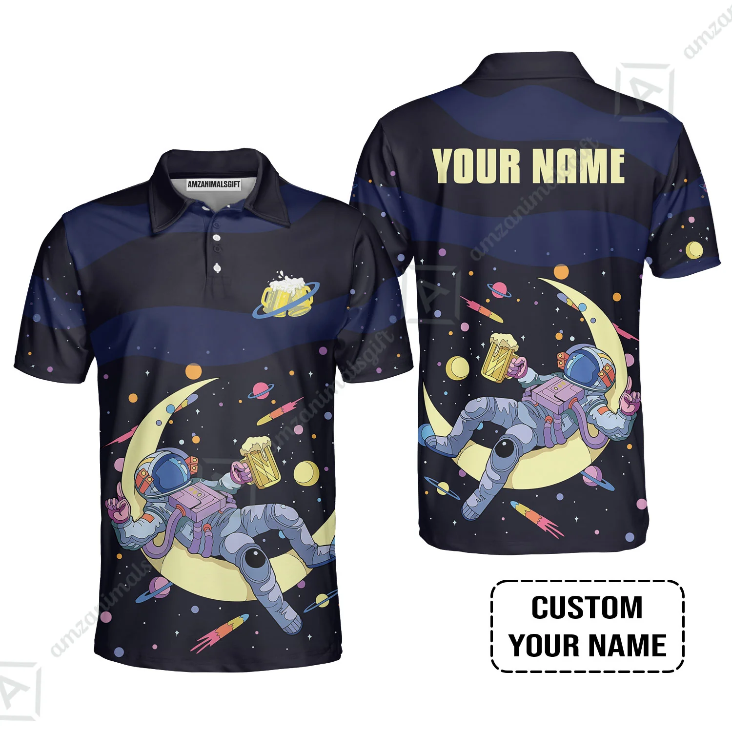 Custom Astronaut Beer Pattern Design Oktoberfest Beer Festival Performance T-Shirt - Image 4