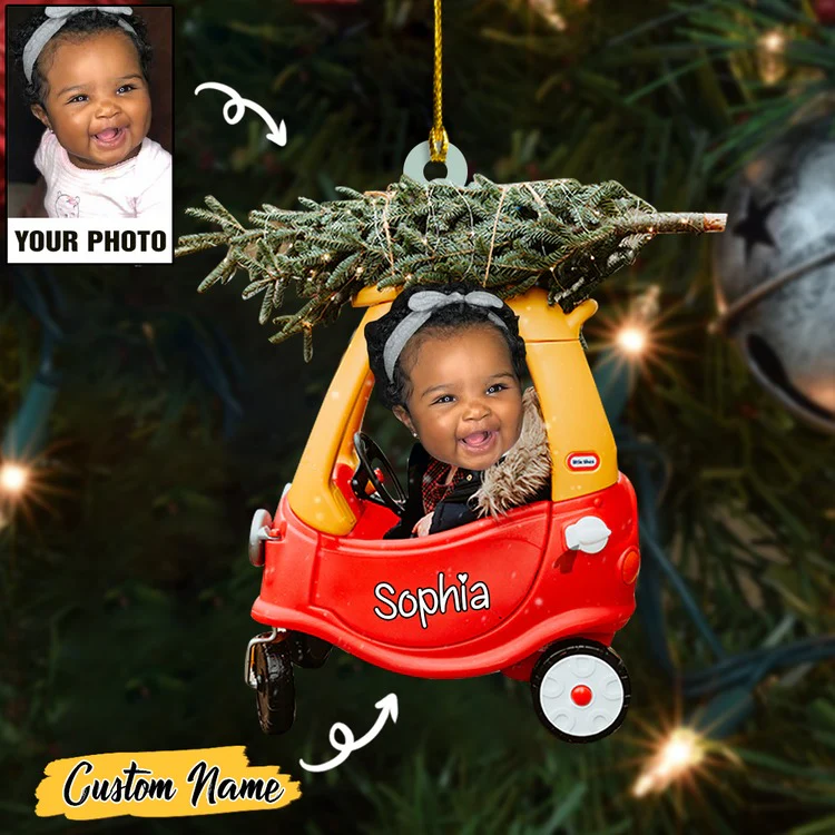 Custom Baby Cute Photo And Christmas Tree On Car With Name Ornament - Image 3