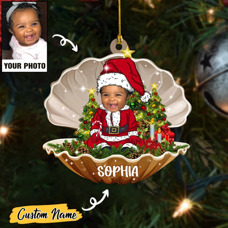 Custom Baby Santa Photo With Name For Merry Christmas Ornament - Image 3