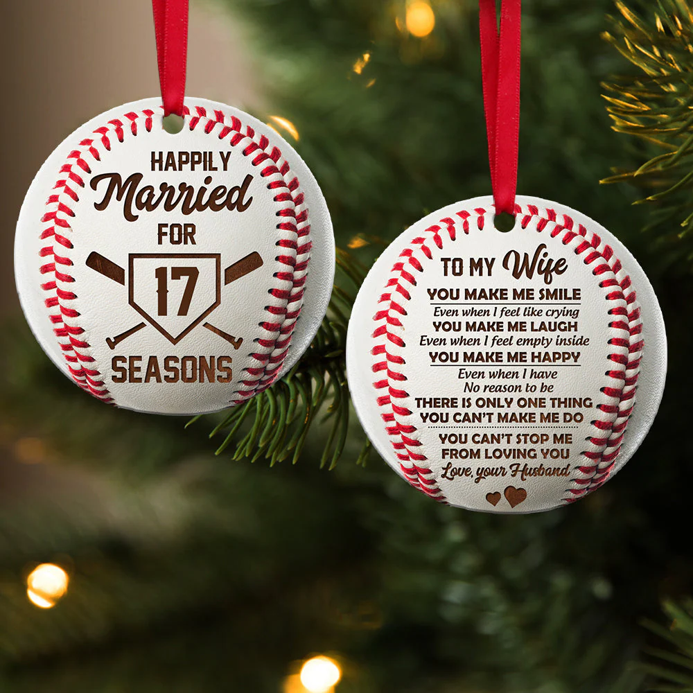 Custom Baseball Acrylic Ornament, Personalized Baseball Happily Married For Seasons Acrylic Ornament - Perfect Gift For Baseball Lover, Christmas, New Year - Image 2