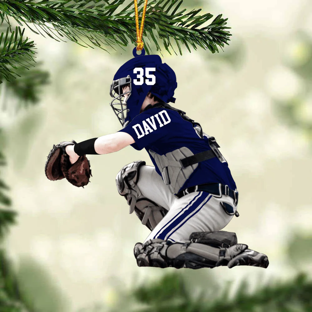 Custom Baseball Acrylic Ornament, Personalized Baseball Kid Catcher Acrylic Ornament For Baseball Lover, Christmas, Family - Image 2