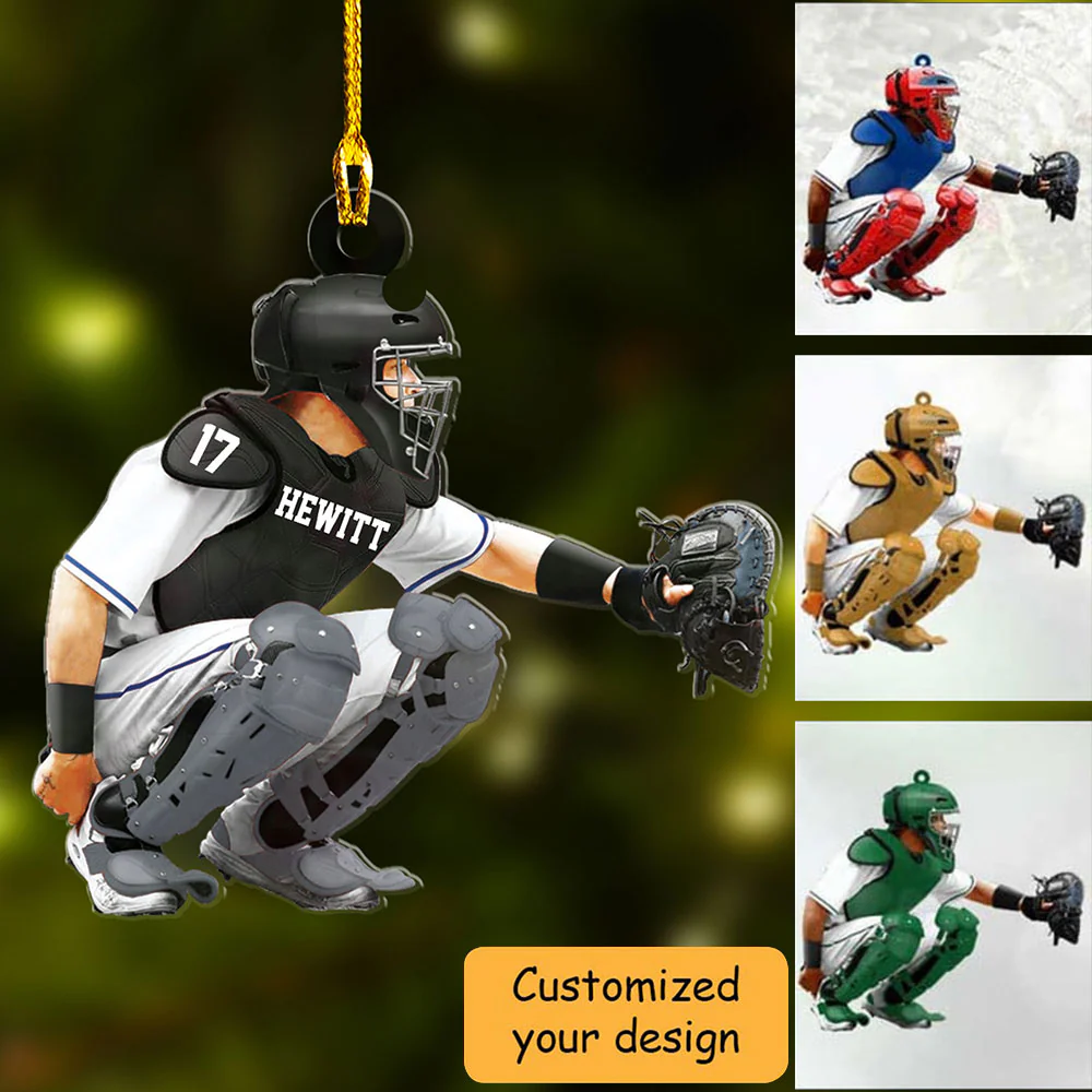 Custom Baseball Acrylic Ornament, Personalized Baseball Men Catcher Acrylic Ornament For Baseball Team, Christmas, New Year - Image 2
