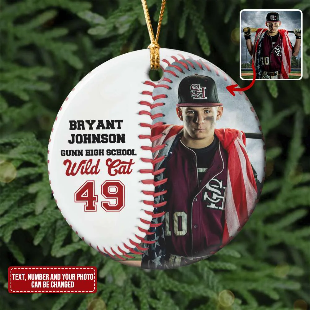 Custom Baseball Circle Ceramic Ornament, Personalized Baseball Player Circle Ceramic Ornament - Perfect Gift For Baseball Lover, Christmas, New Year - Image 6