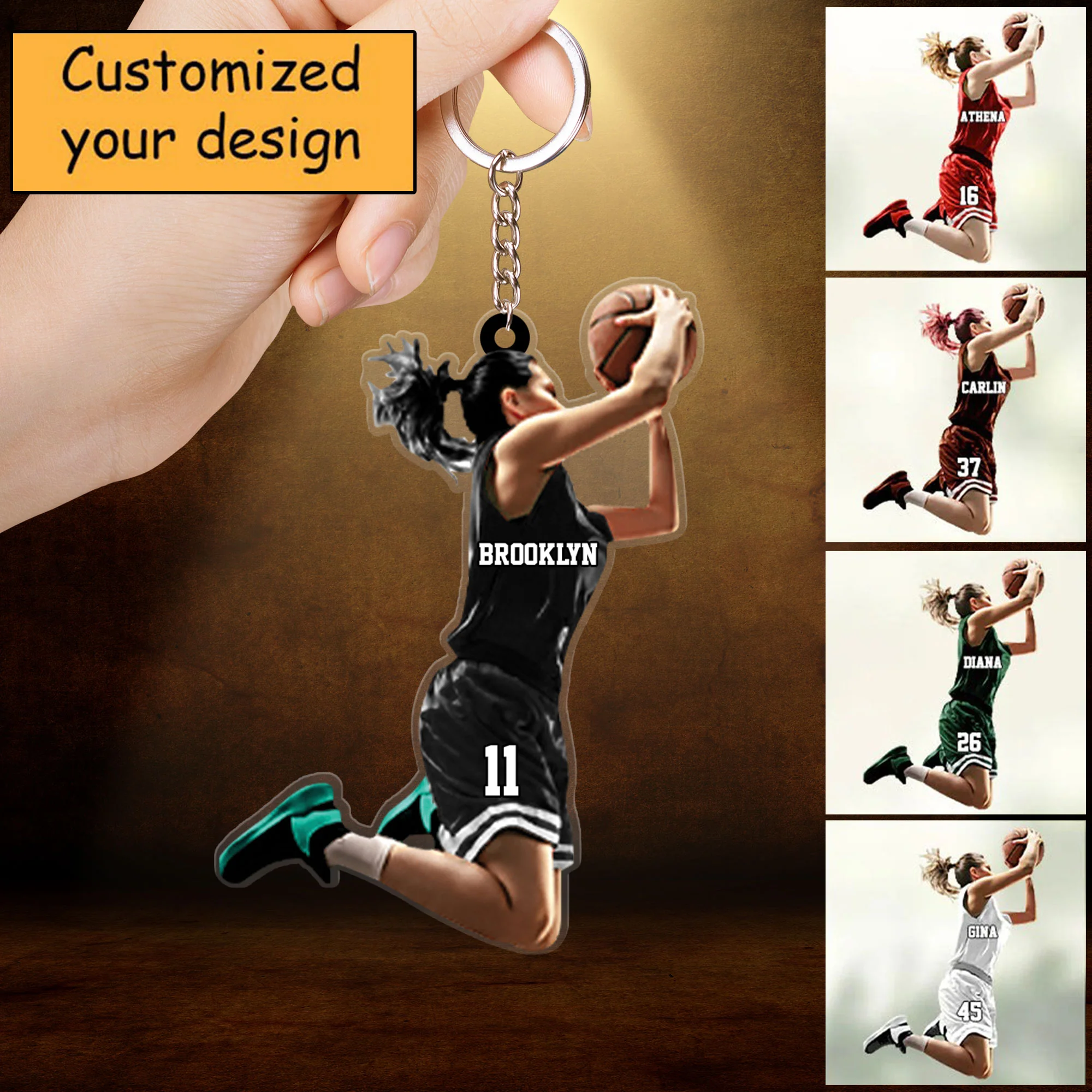 Custom Basketball Girl , Shooting Basketball Player Christmas Acrylic Keychain, Baseball Team Gift For Her, Basketball Lovers - Image 2