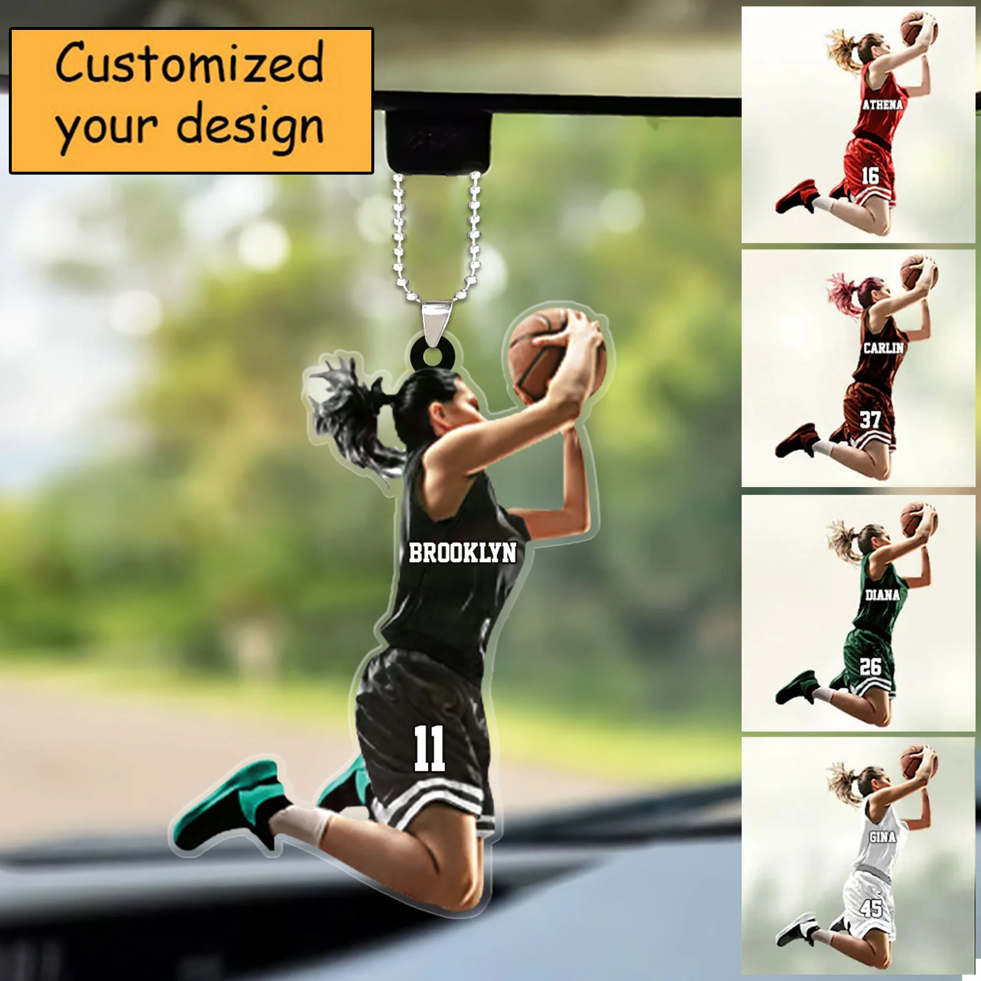 Custom Basketball Girl , Shooting Basketball Player Christmas Car Ornament, Baseball Team Gift For Her, Basketball Lovers - Image 2