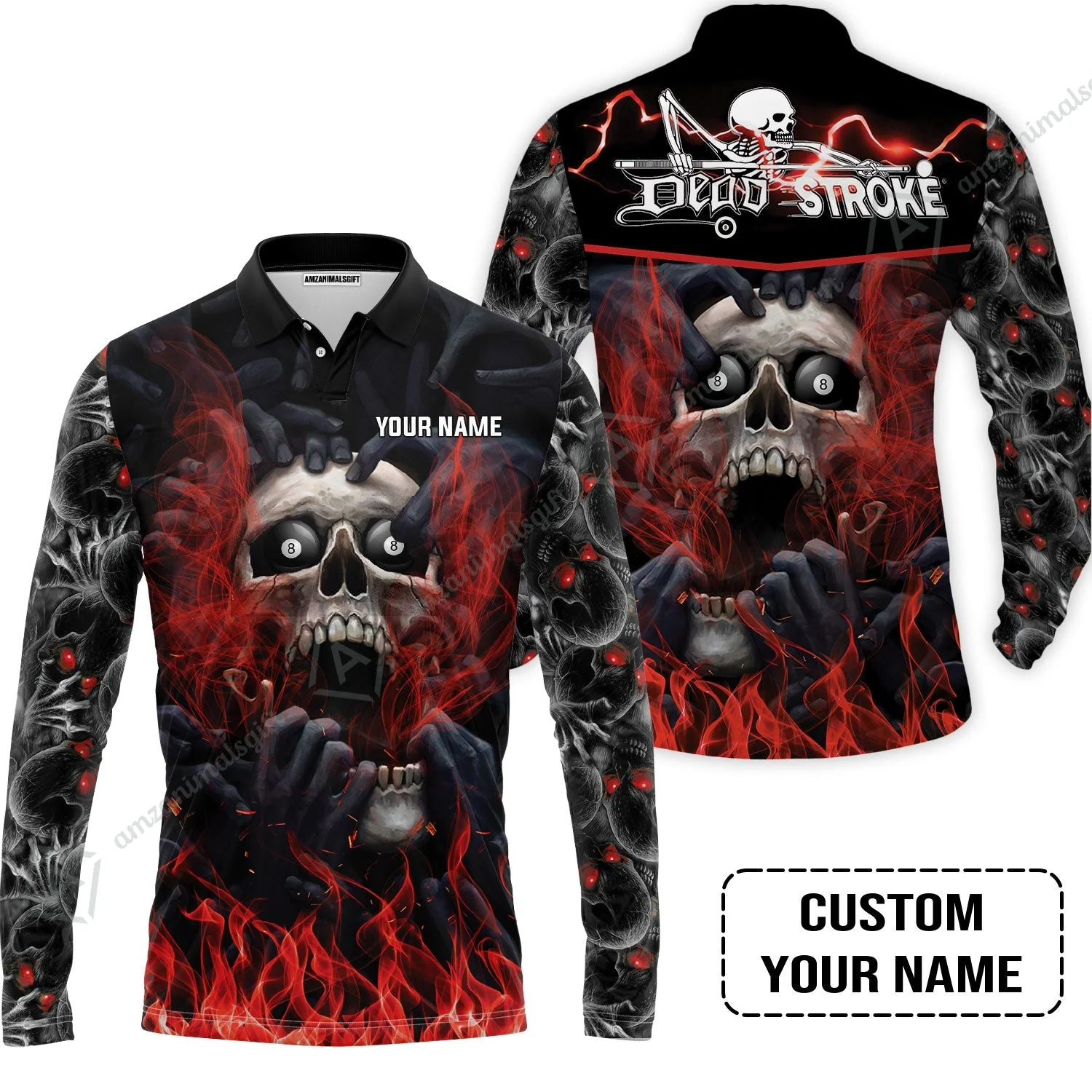 Custom Billiard Hoodie - Dead Stroke Pool 8 Ball Skull On Fire Personalized Name, Perfect Billiard Hoodie - Image 3