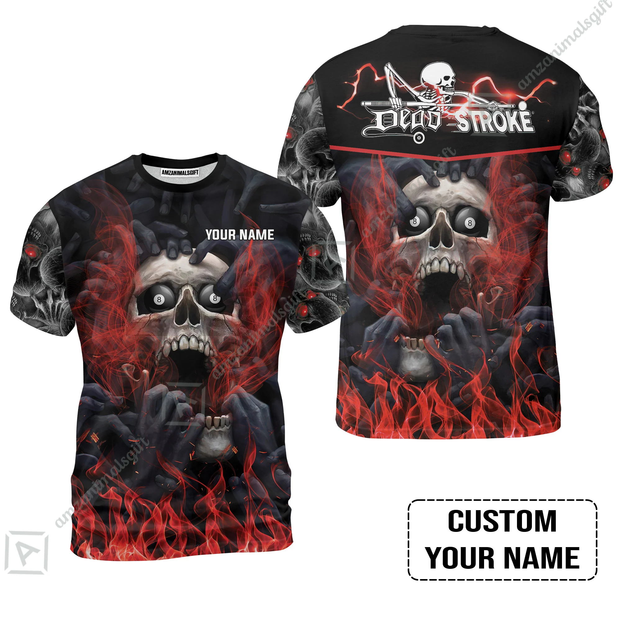 Custom Billiard Men Polo Shirt - Dead Stroke Pool 8 Ball Skull On Fire Personalized Name, Perfect Billiard Polo Shirt - Image 7