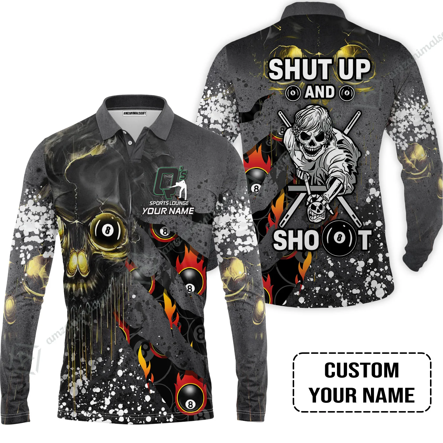 Custom Billiard Men Polo Shirt - Q's Team Billiards 8 Balls Paint Splash Personalized Name Polo Shirt - Image 3