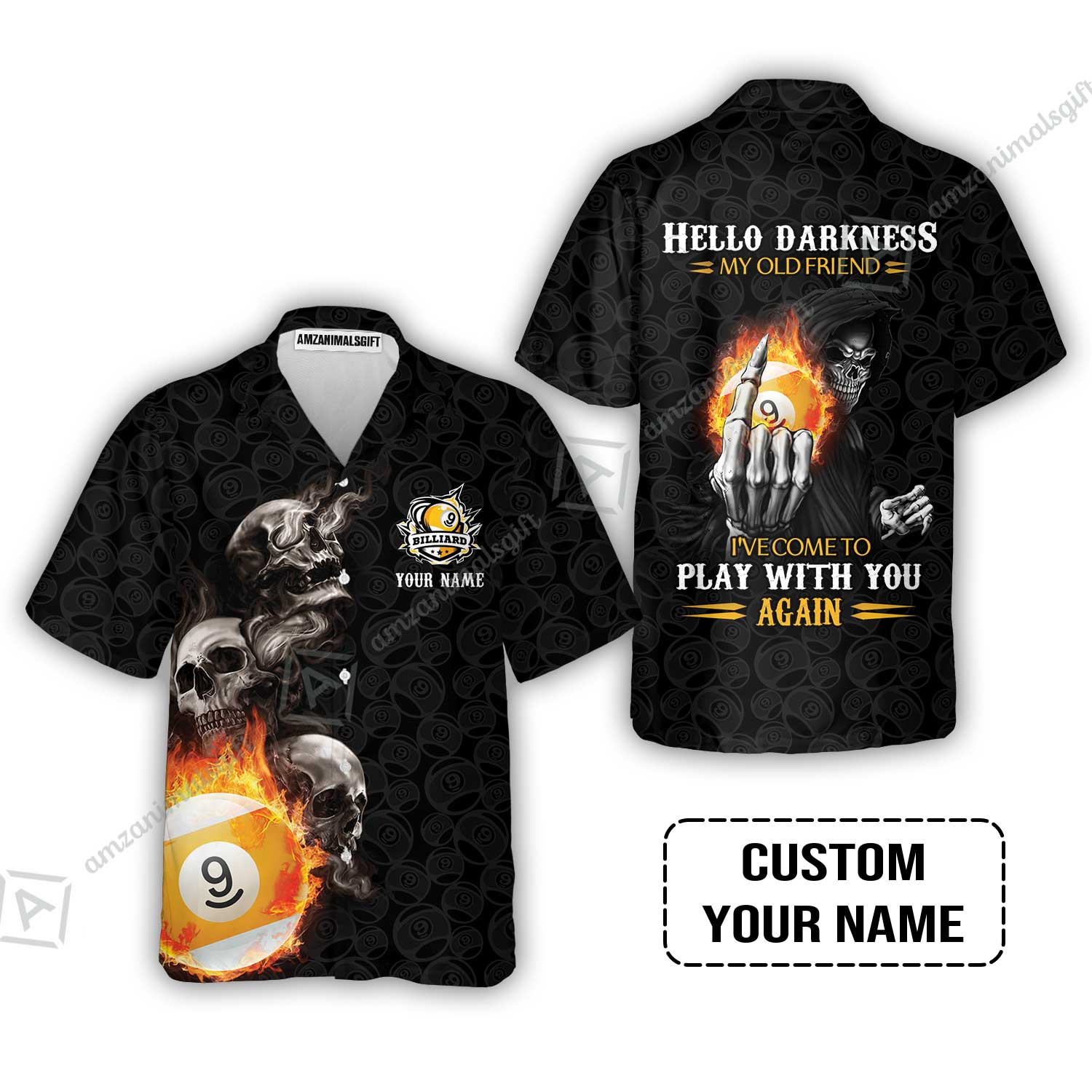 Custom Billiard Men Polo Shirt - Skull Reaper Billiard Pool 9 Ball Hello Darkness My Old Friend Personalized Name Polo Shirt - Image 6