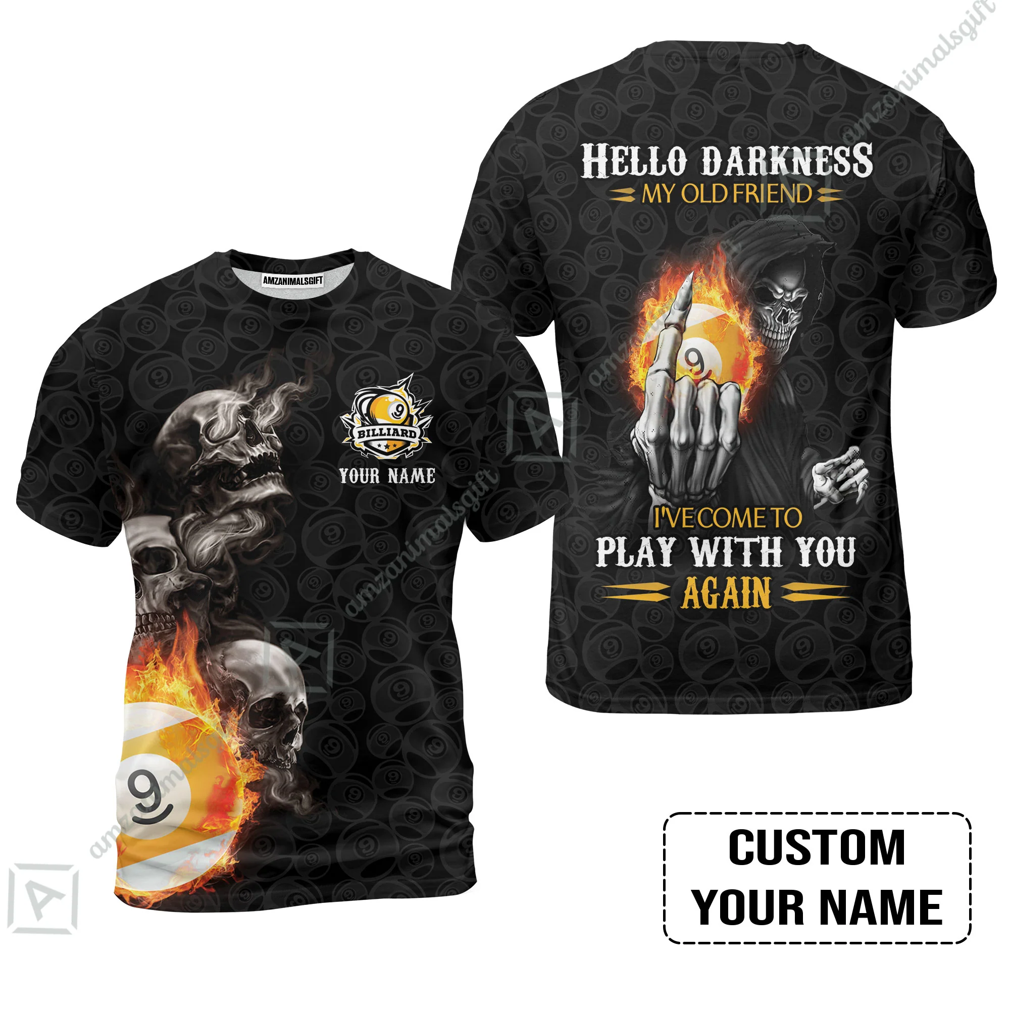Custom Billiard Men Polo Shirt - Skull Reaper Billiard Pool 9 Ball Hello Darkness My Old Friend Personalized Name Polo Shirt - Image 7