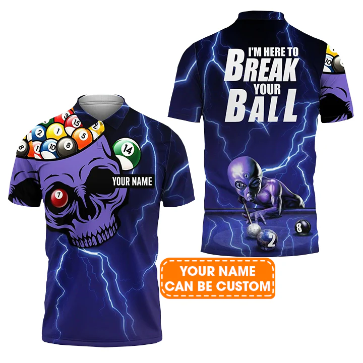Custom Billiard Men Polo Shirt - Thunderstorm I'm Here To Break Your Balls Personalized Name - Perfect Billiard Polo Shirt For Men, Billiard Lover - Image 2