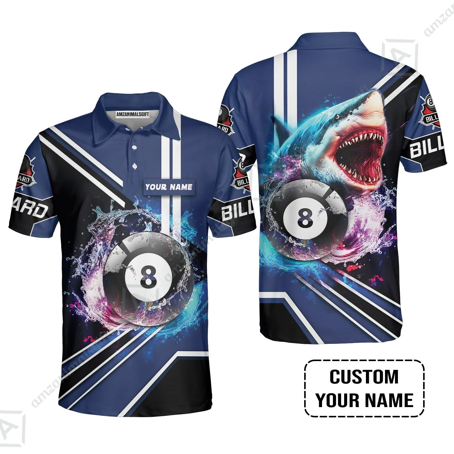 Custom Billiard Women Polo Shirt - Shark Billiard Team Pool 8 Ball Personalized Name Women Polo Shirt - Image 5