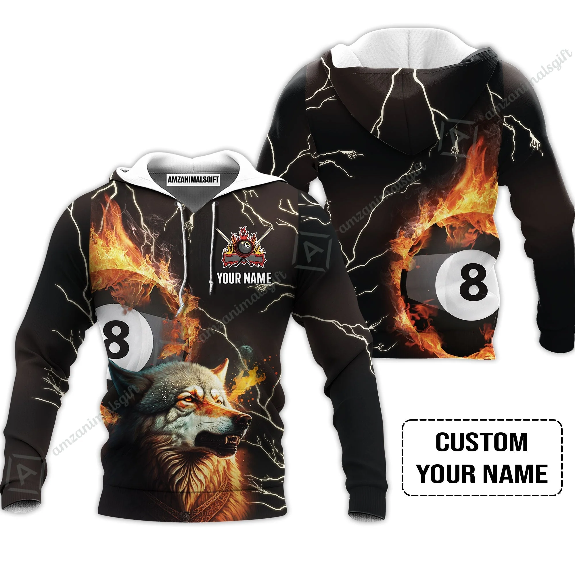 Custom Billiard Women Polo Shirt - Wolf On Fire Billiard Pool 8 Balls Personalized Name, Perfect Billiard Women Polo Shirt - Image 3