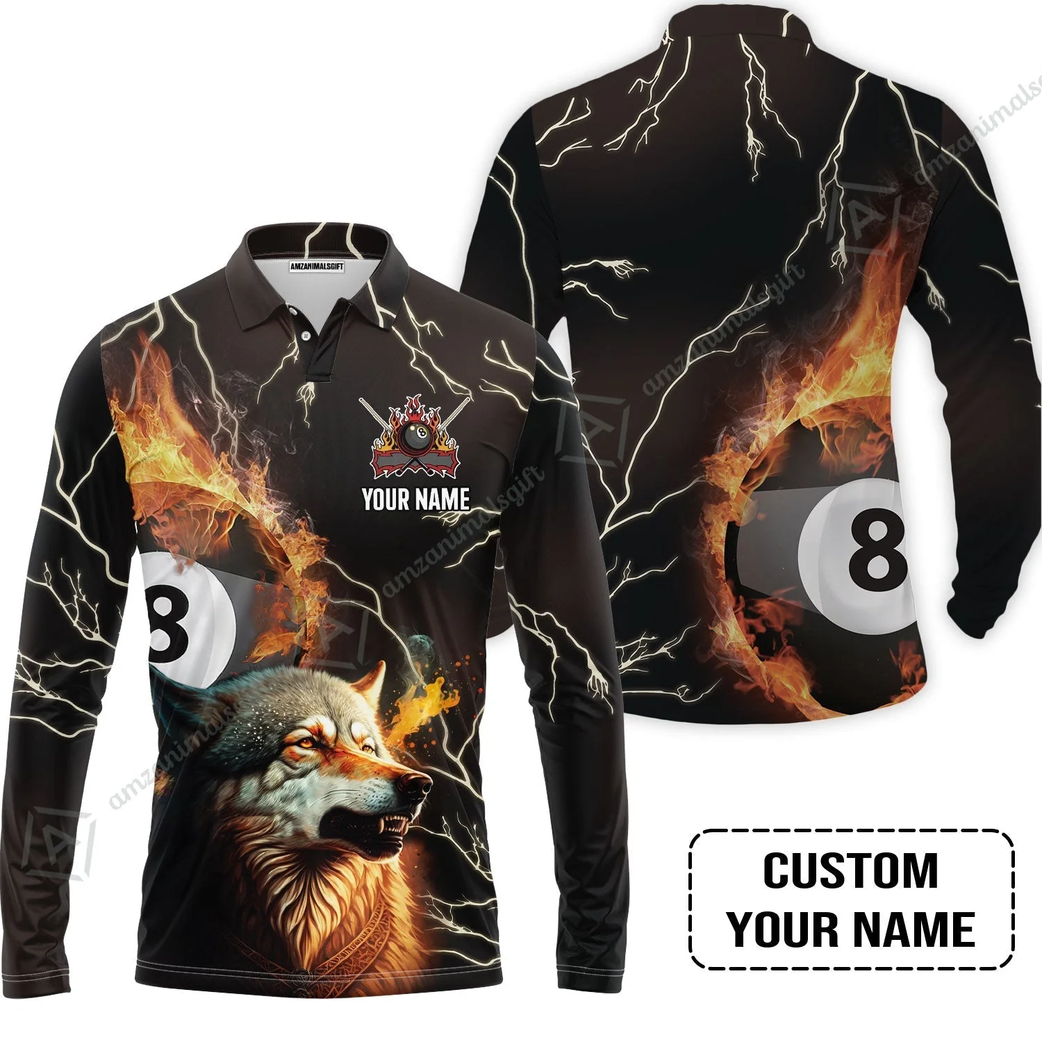 Custom Billiard Women Polo Shirt - Wolf On Fire Billiard Pool 8 Balls Personalized Name, Perfect Billiard Women Polo Shirt - Image 4