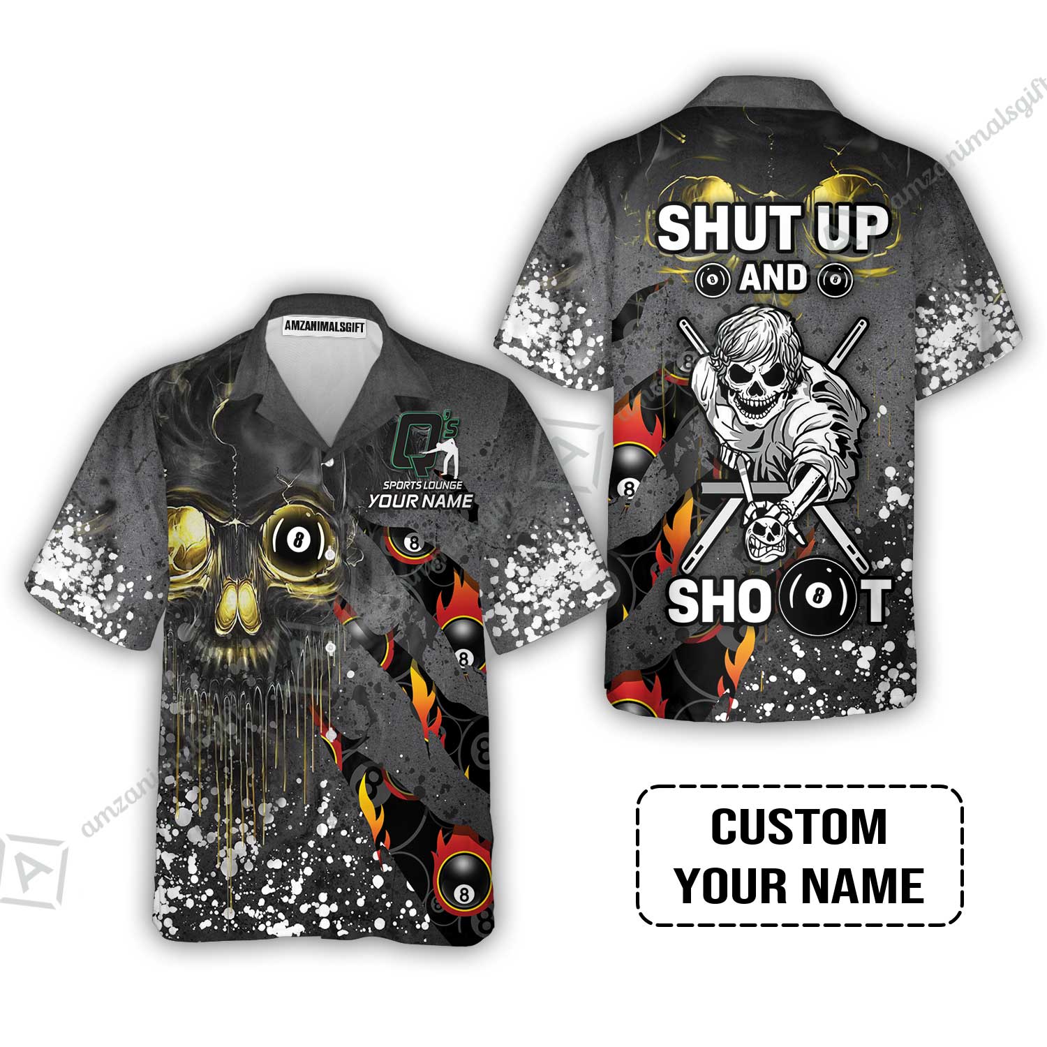 Custom Billiard Zip Polo Shirt - Q's Team Billiards 8 Balls Paint Splash Personalized Name Zip Polo Shirt - Image 5
