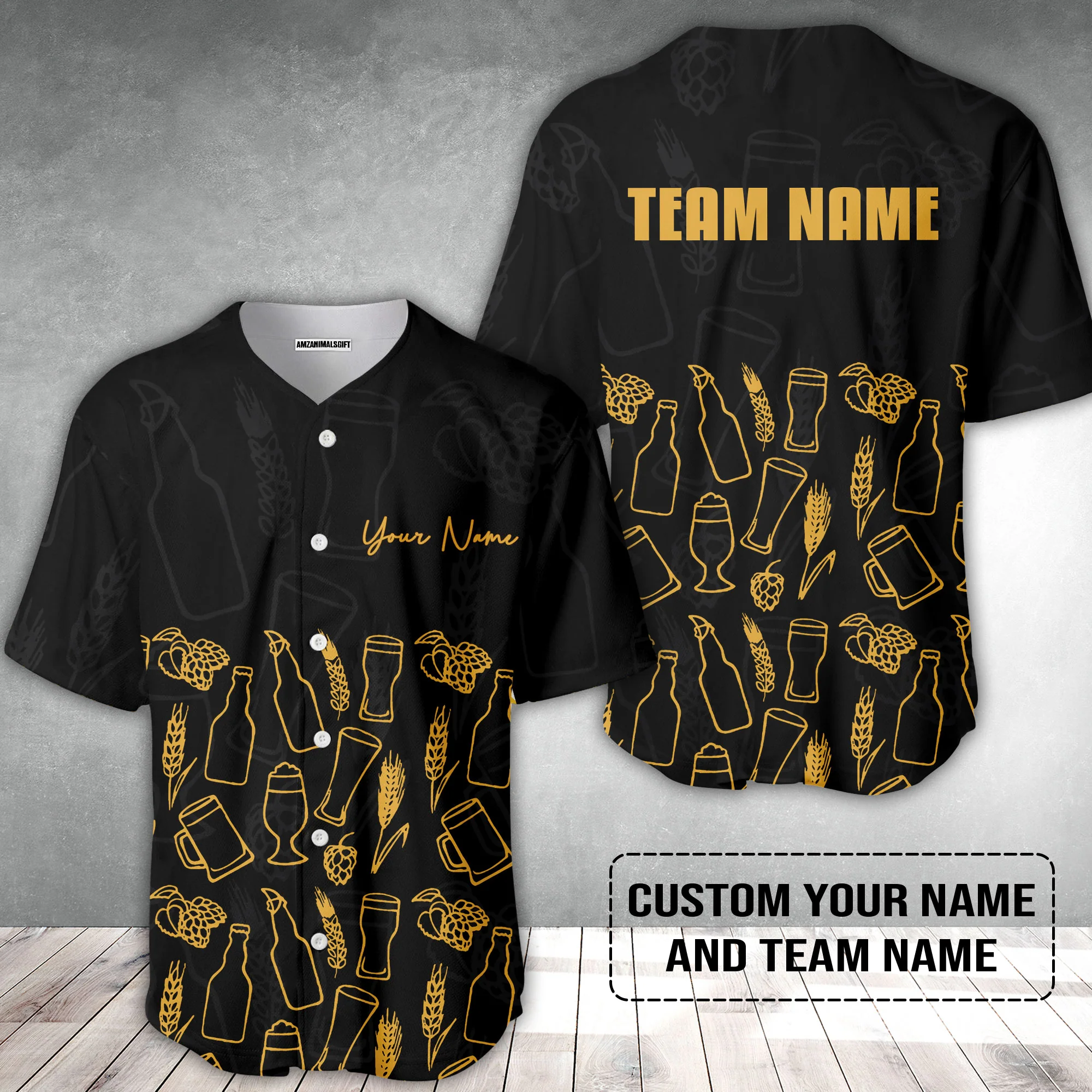 Custom Black Beer Pattern Design Oktoberfest Beer Festival Performance Baseball Jersey - Image 2