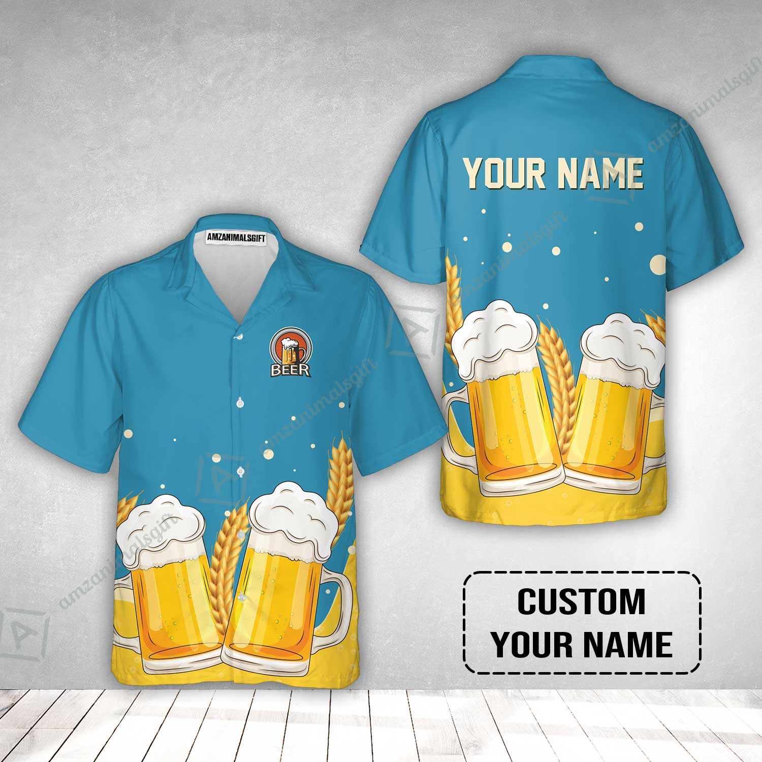 Custom Blue Beer Pattern Design Oktoberfest Beer Festival Performance Hawaiian Shirt - Image 2