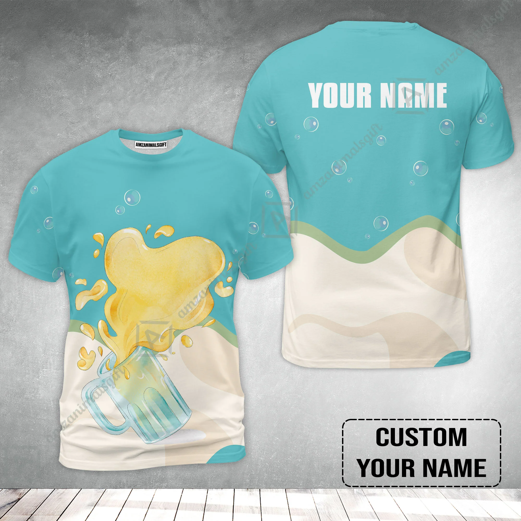 Custom Blue Cream Beer Pattern Design Oktoberfest Beer Festival Performance T-Shirt - Image 2