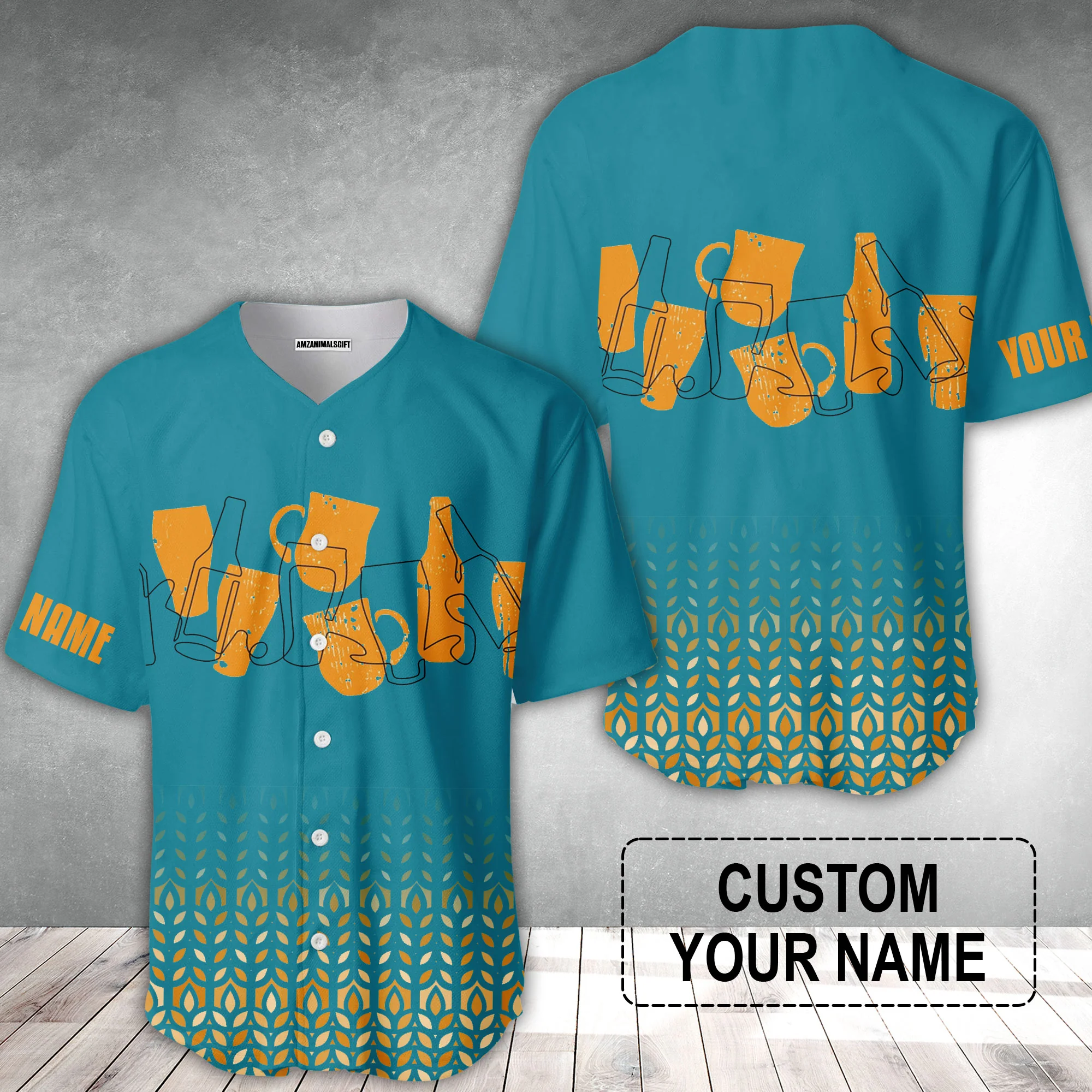 Custom Blue Orange Beer Pattern Design Oktoberfest Beer Festival Performance Baseball Jersey - Image 2