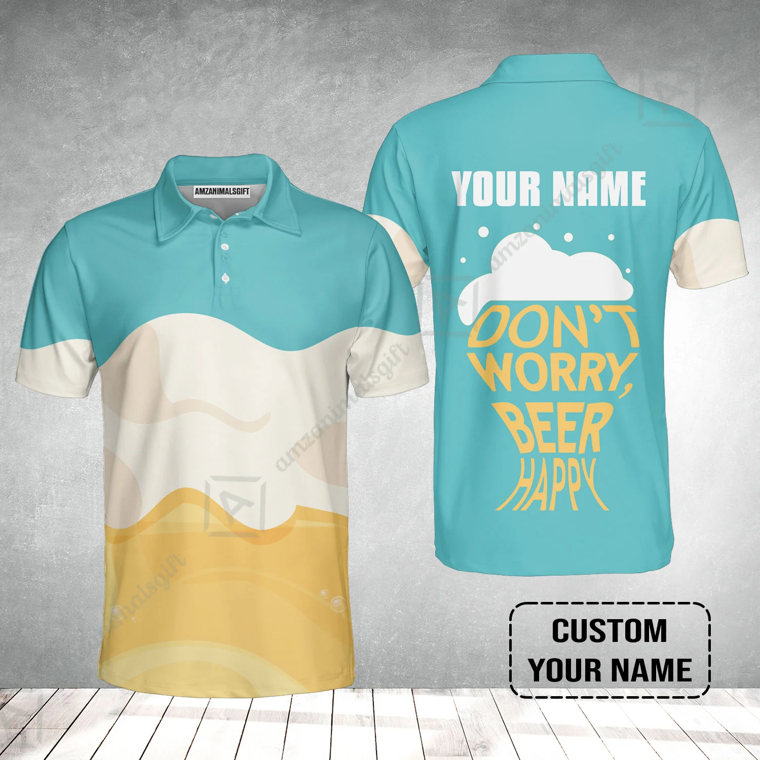 Custom Blue White Yellow Pattern Beer Pattern Design Oktoberfest Beer Festival Performance Polo Shirt - Image 2
