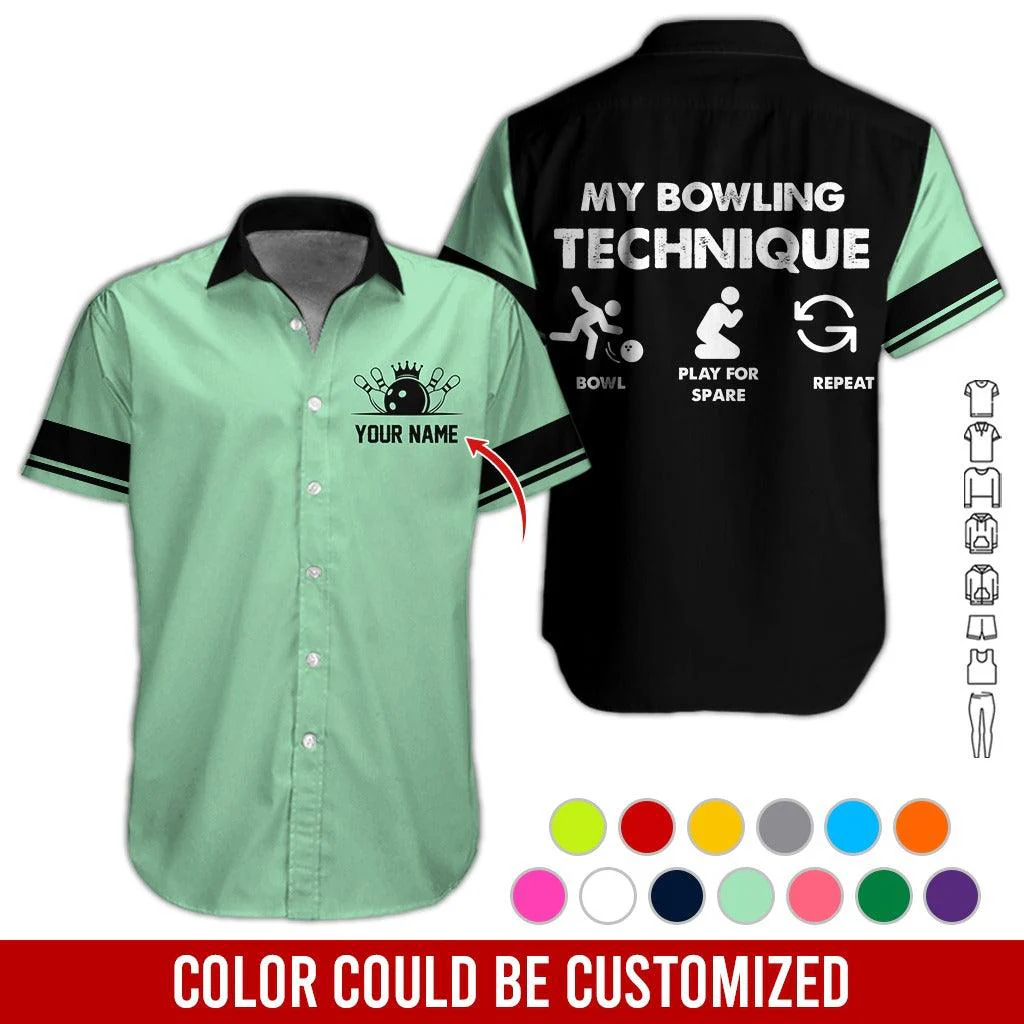 Custom Bowling Aloha Hawaiian Shirt - Amazing Bowling Bowl Pattern, My Bowling Technique Personalized Name Hawaiian Shirt For Men & Women, Bowling Lover - Image 3