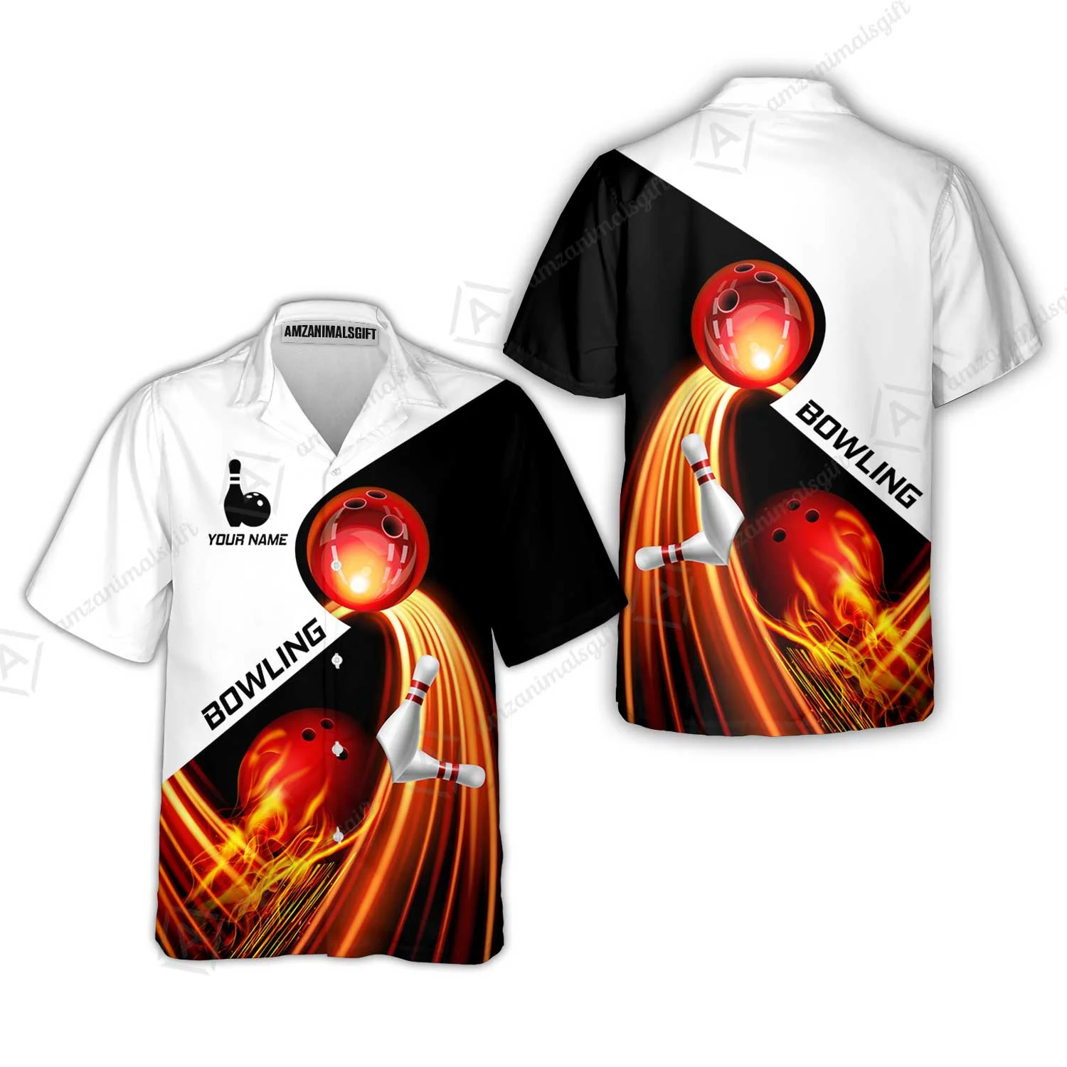 Custom Bowling Hawaiian Shirt - Amazing Fire Bowling Ball Pattern Personalized Name Hawaiian Shirt For Men & Women, Bowling Lover - Image 2