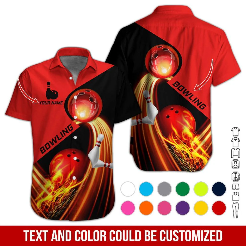 Custom Bowling Aloha Hawaiian Shirt - Beautiful Fire Bowling Ball Pattern Personalized Name Hawaiian Shirt For Men & Women, Bowling Lover