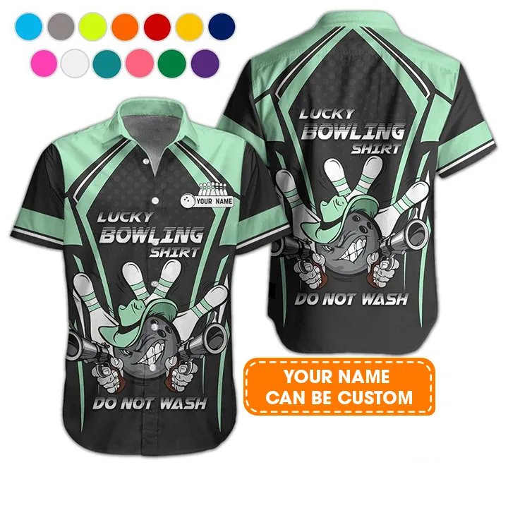 Custom Bowling Aloha Hawaiian Shirt - Bowling Ball And Guns Cowboy Do Not Wash Bowling Personalized Name Hawaiian Shirt For Men & Women, Bowling Lover - Image 2