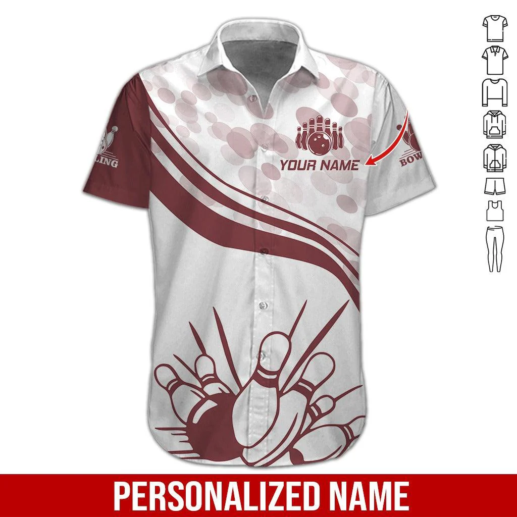 Custom Bowling Aloha Hawaiian Shirt - Bowling Ball Brown Pattern Personalized Name Hawaiian Shirt For Men & Women, Bowling Lover