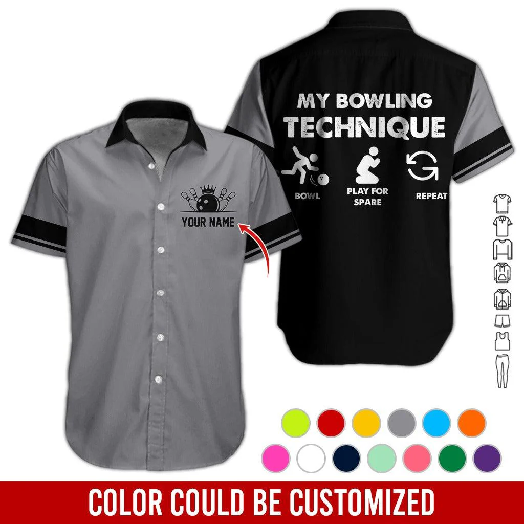 Custom Bowling Aloha Hawaiian Shirt - Bowling Bowl Pattern, My Bowling Technique Personalized Name Hawaiian Shirt For Men & Women, Bowling Lover - Image 3