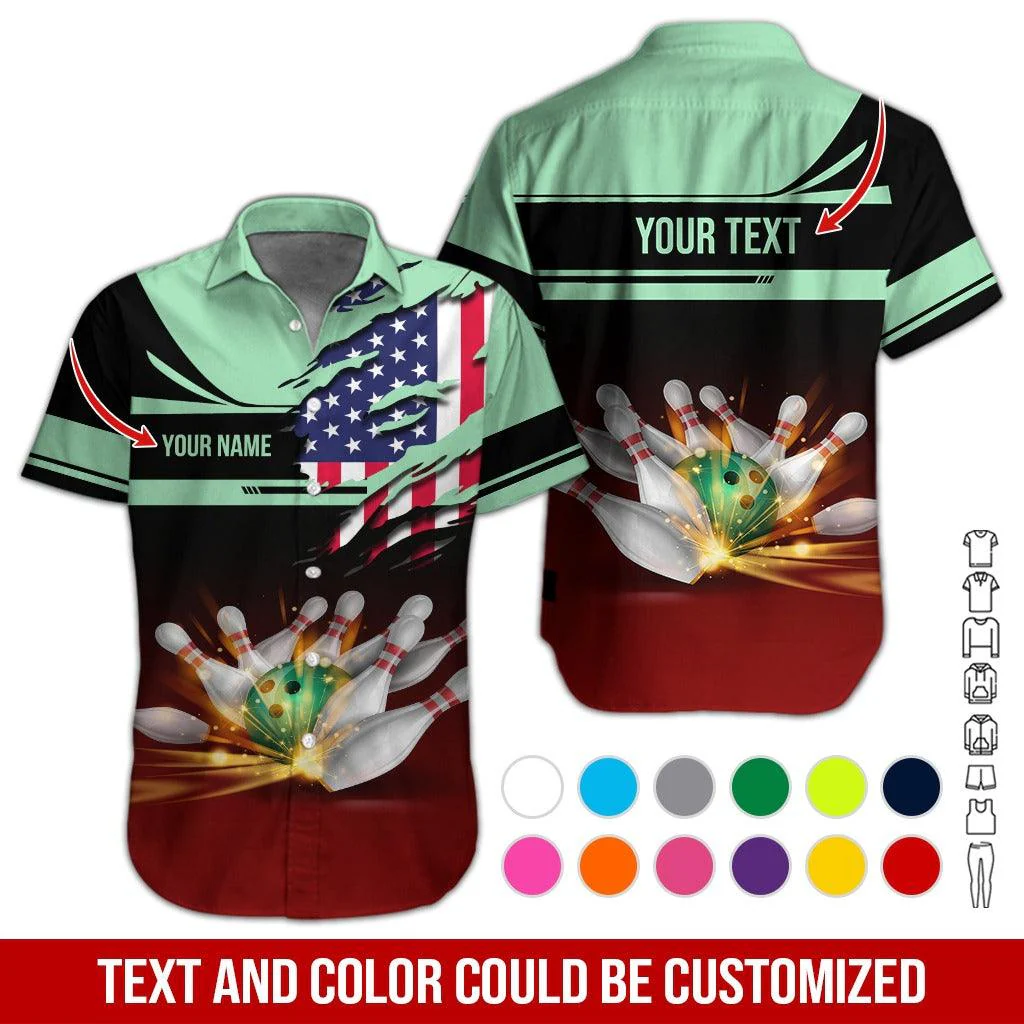 Custom Bowling Aloha Hawaiian Shirt - Cool Bowling Ball And American Flag Personalized Name Hawaiian Shirt For Men & Women, Bowling Lover - Image 3