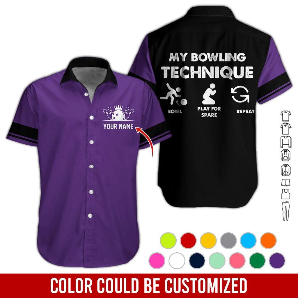 Custom Bowling Aloha Hawaiian Shirt - Cool Bowling Bowl Pattern, My Bowling Technique Personalized Name Hawaiian Shirt For Men & Women, Bowling Lover