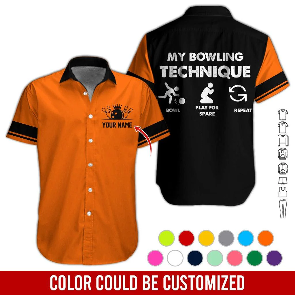 Custom Bowling Aloha Hawaiian Shirt - Cool Bowling Bowl Pattern, My Bowling Technique Personalized Name Hawaiian Shirt For Men & Women, Bowling Lover - Image 2