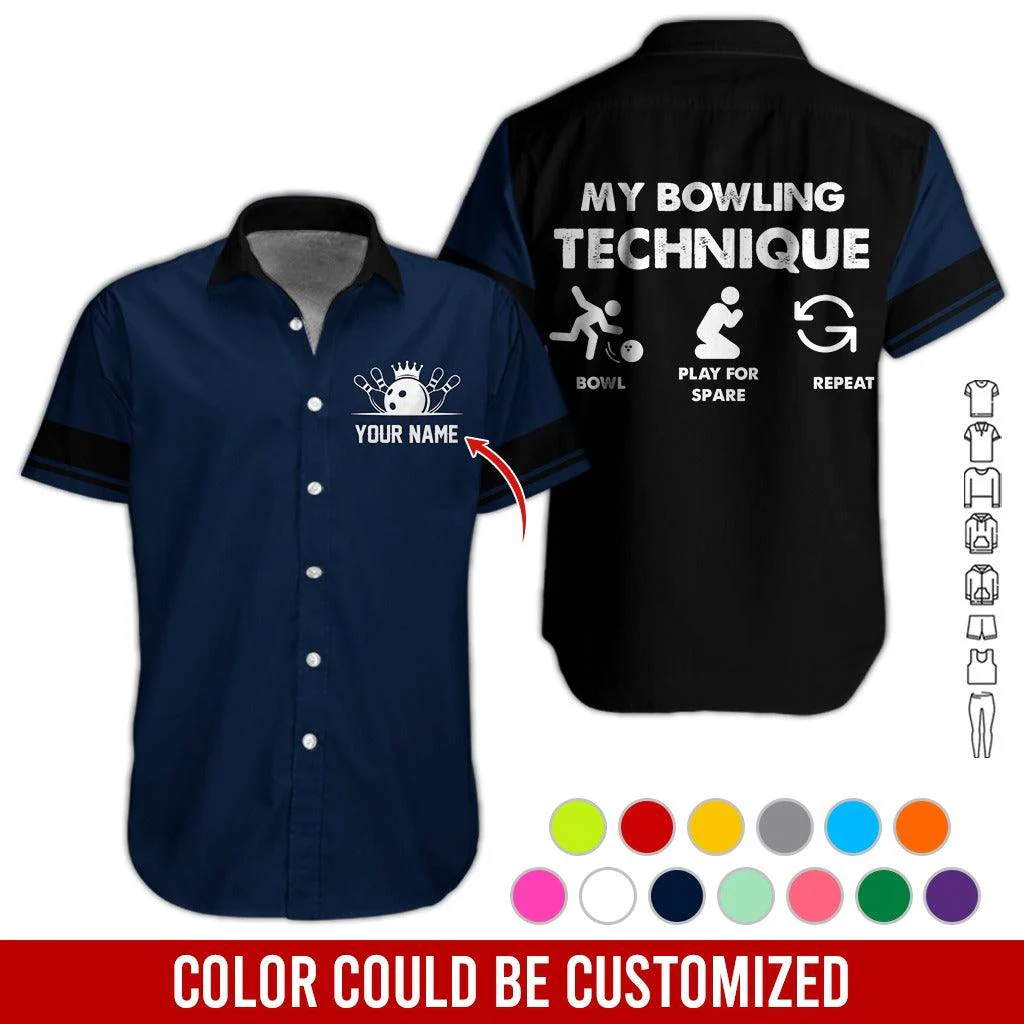 Custom Bowling Aloha Hawaiian Shirt - Cool Bowling Bowl Pattern, My Bowling Technique Personalized Name Hawaiian Shirt For Men & Women, Bowling Lover - Image 3