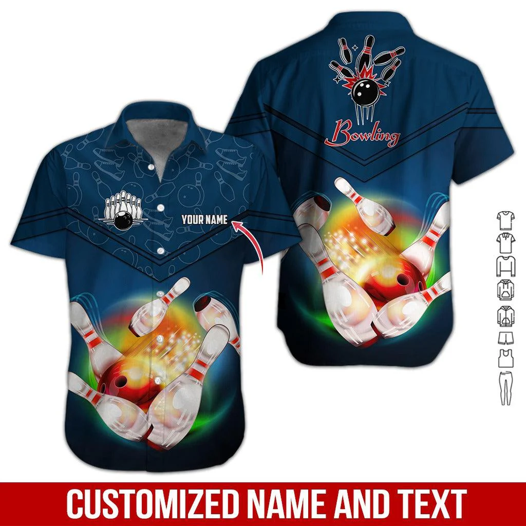 Custom Bowling Aloha Hawaiian Shirt - Rainbow Bowling Ball Pattern Personalized Name Hawaiian Shirt For Men & Women, Bowling Lover