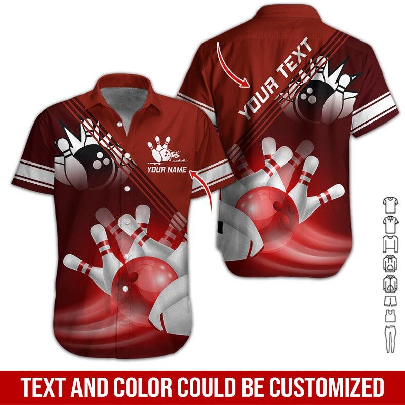 Custom Bowling Aloha Hawaiian Shirt - Red And Black Bowling Ball Personalized Name Hawaiian Shirt For Men & Women, Bowling Lover