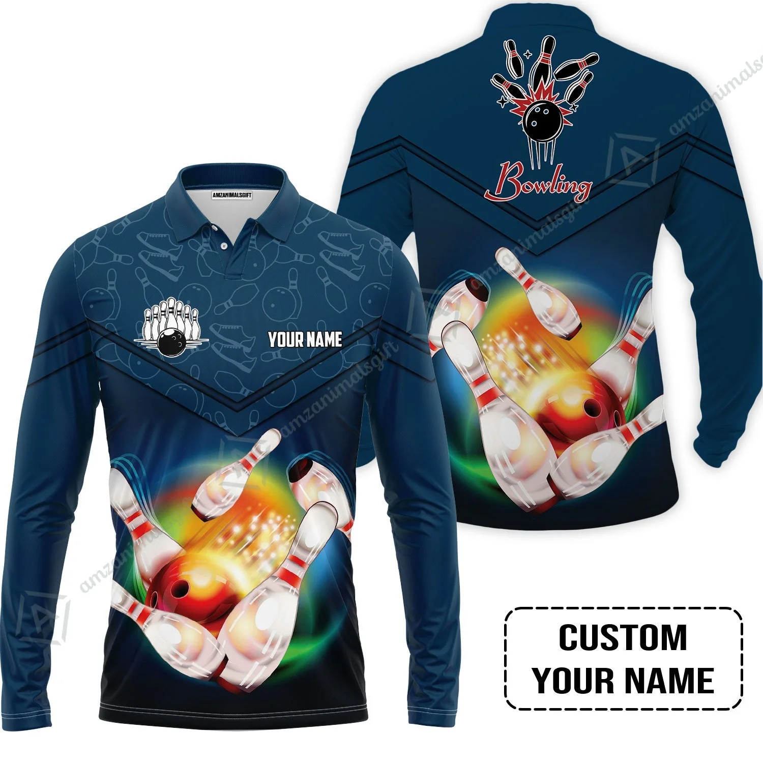 Custom Bowling Bowling Jersey - Amazing Bowling Ball Pattern And Shoe Personalized Name Bowling Jersey - Image 3