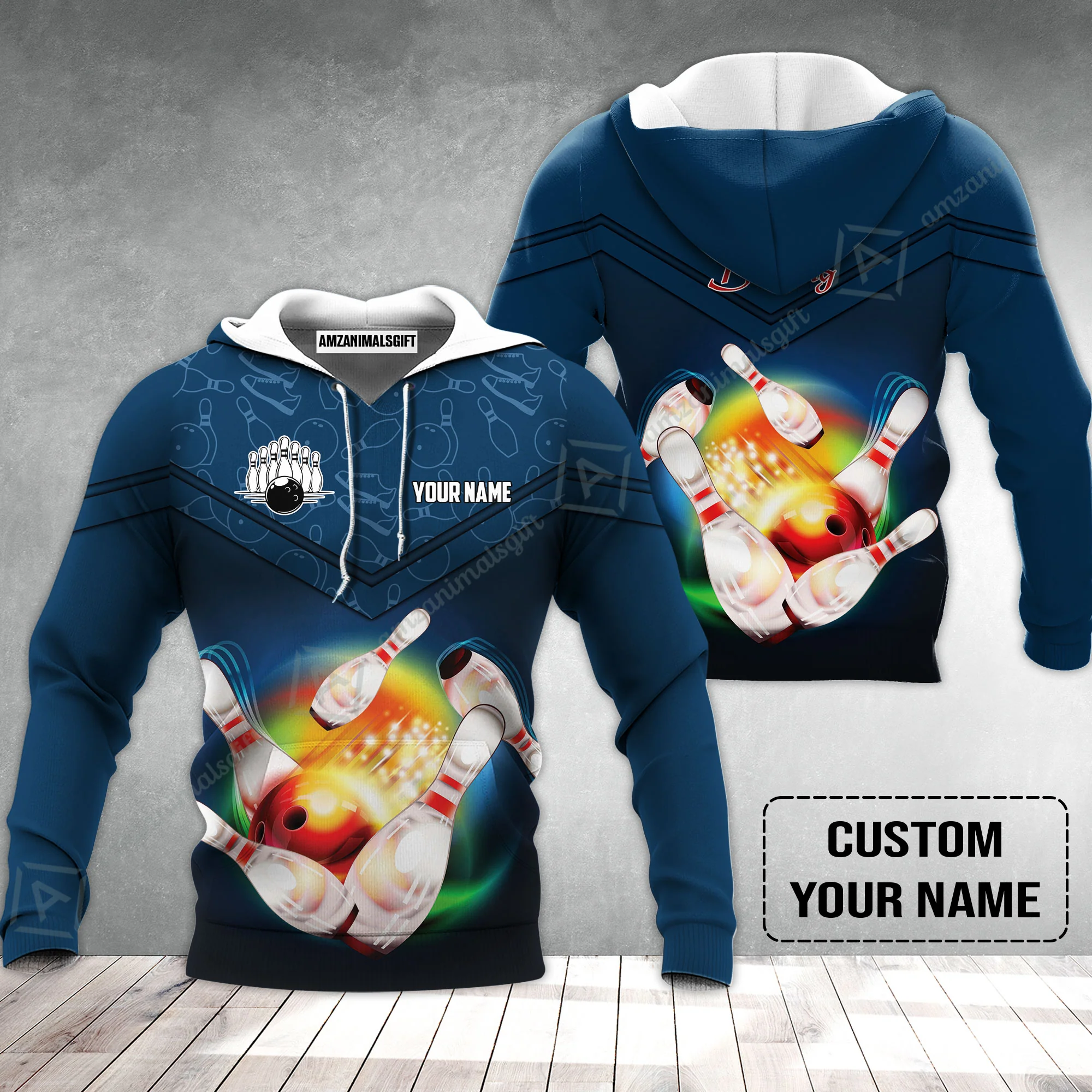 Custom Bowling Hoodie - Amazing Bowling Ball Pattern And Shoe Personalized Name Hoodie - Image 2