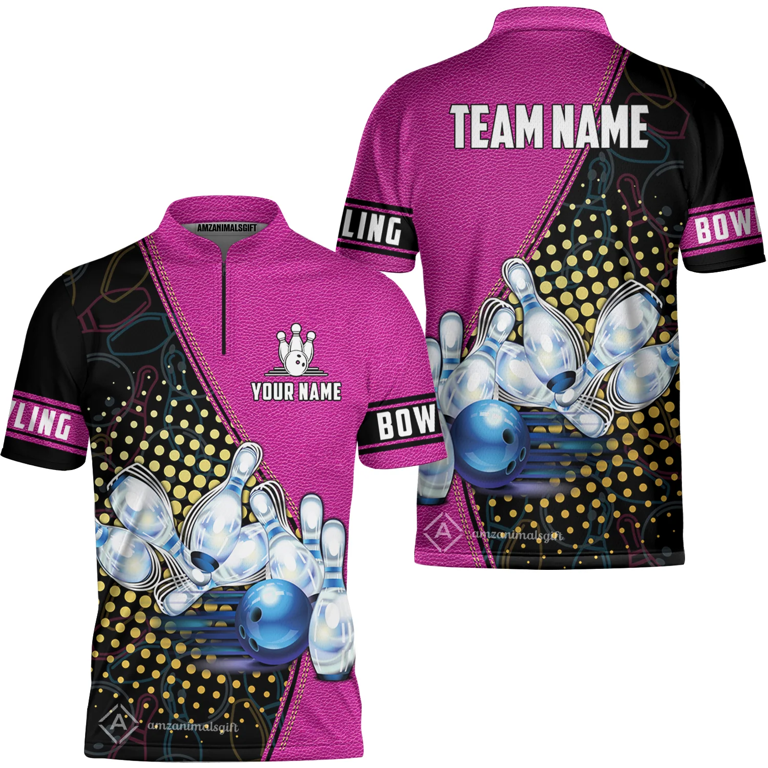 Custom Bowling Jersey - Black And Blue Bowling Ball Pattern Personalized Name Bowling Jersey - Image 4
