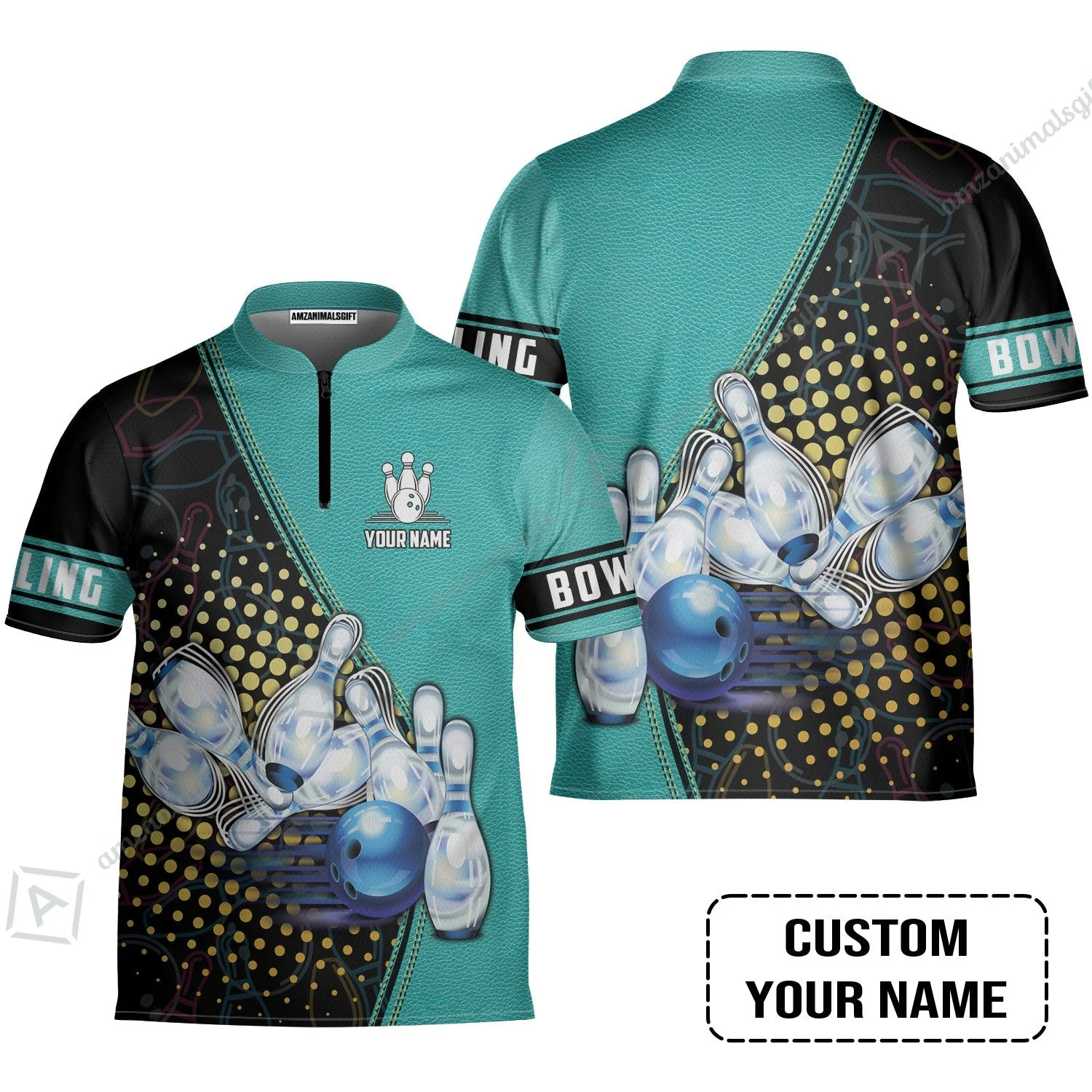 Custom Bowling Jersey - Black And Blue Bowling Ball Pattern Personalized Name Bowling Jersey - Image 7