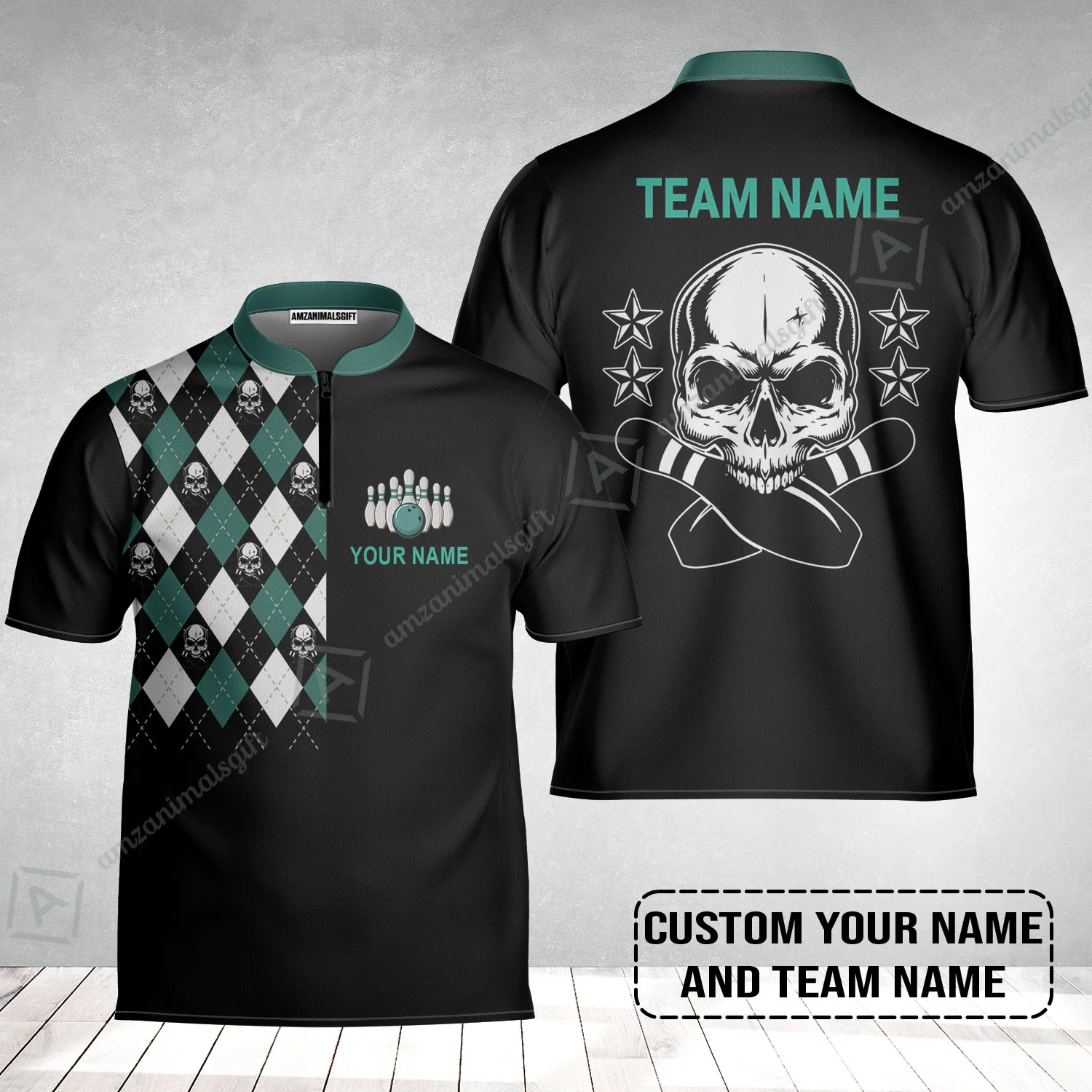 Custom Bowling Jersey - Custom Name Skull Black Bowling Personalized Bowling Jersey - Image 2