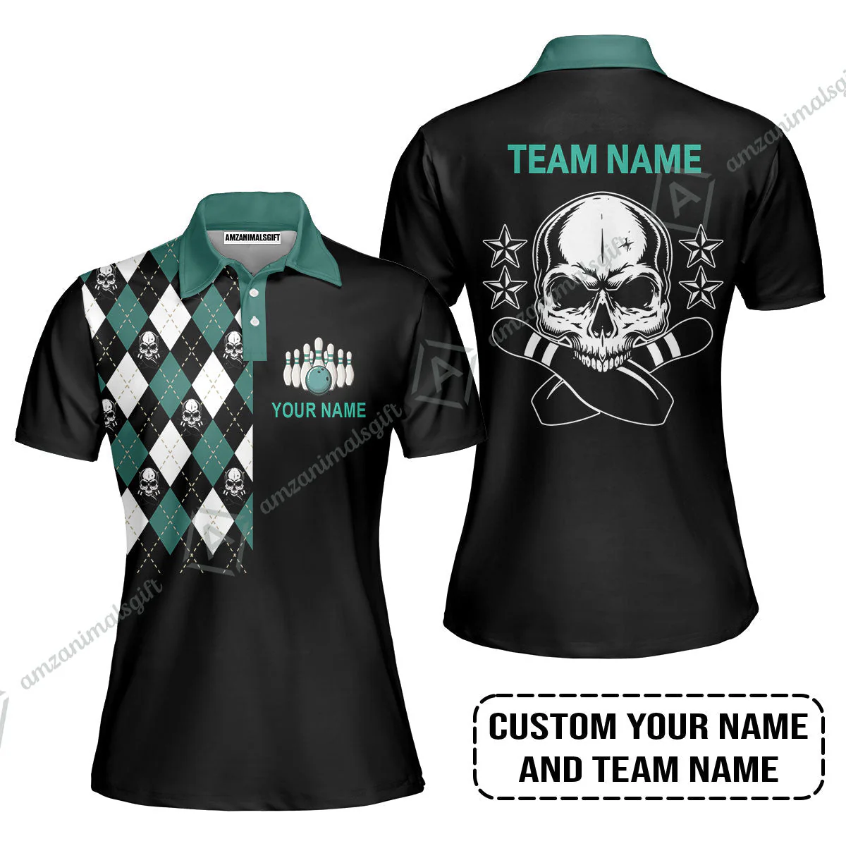 Custom Bowling Jersey - Custom Name Skull Black Bowling Personalized Bowling Jersey - Image 7