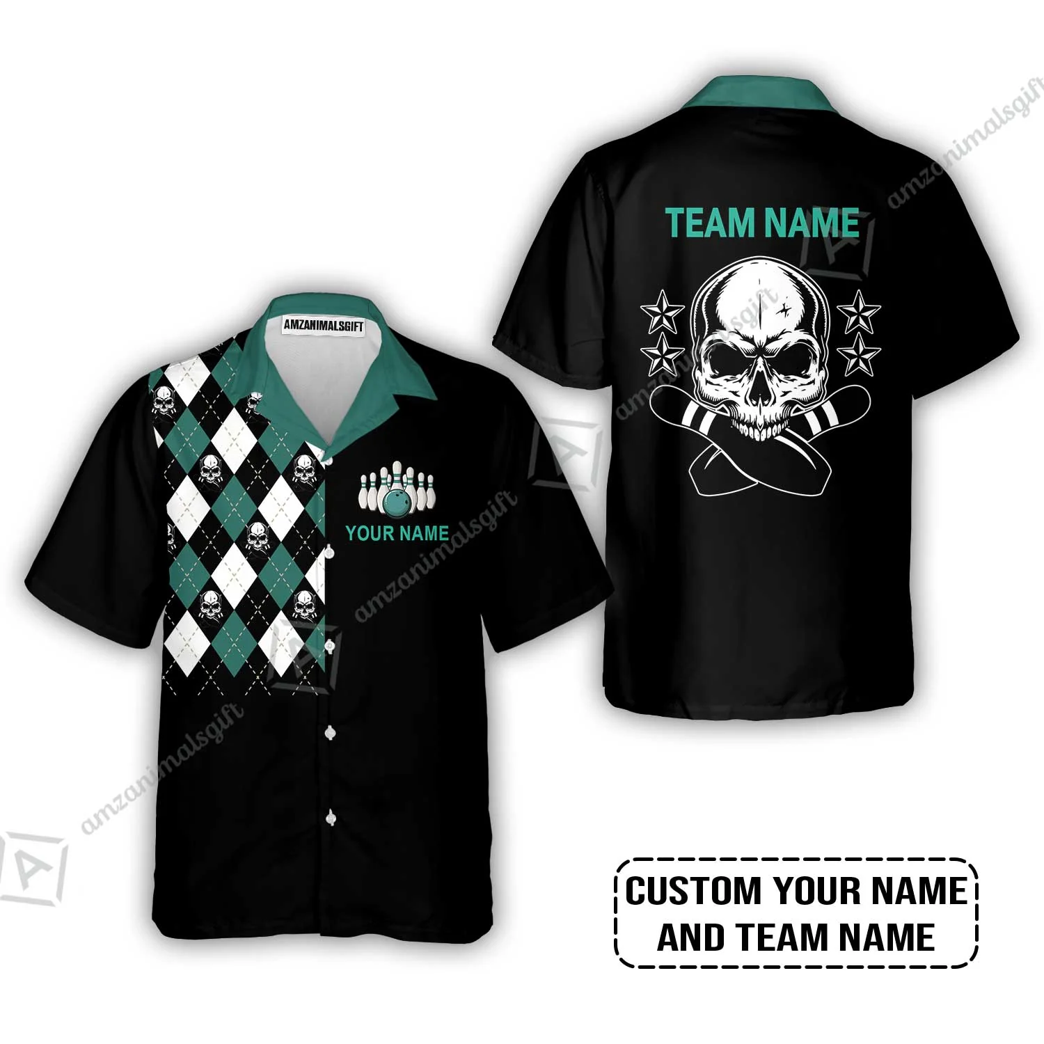 Custom Bowling Jersey - Custom Name Skull Black Bowling Personalized Bowling Jersey - Image 9